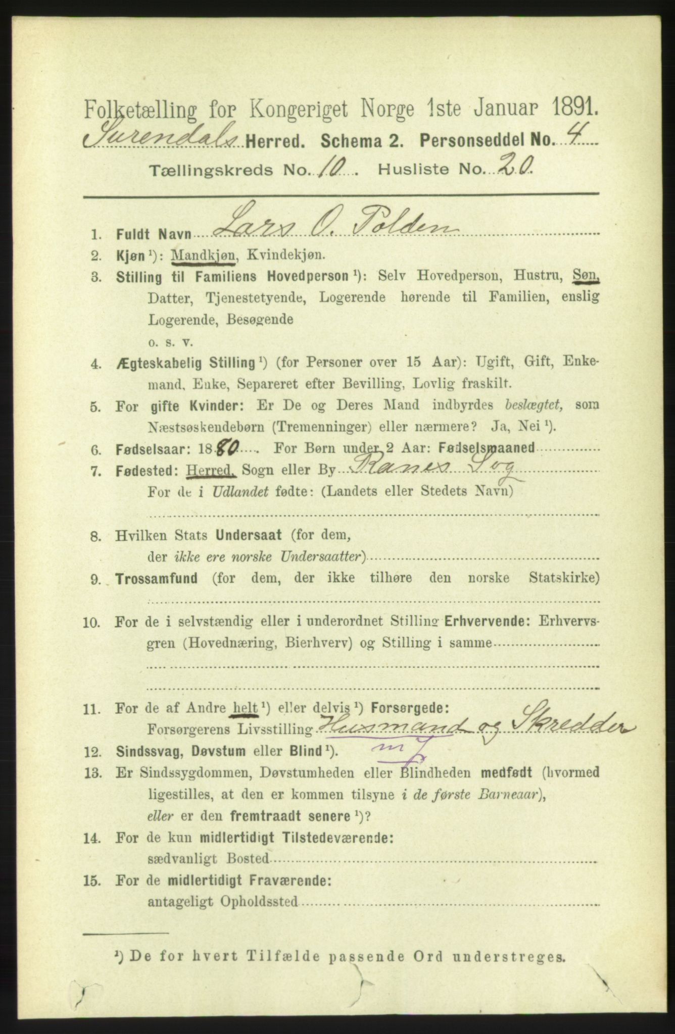 RA, 1891 census for 1566 Surnadal, 1891, p. 2634