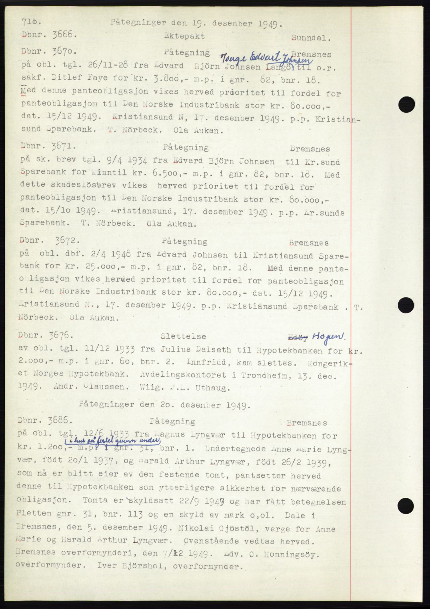 Nordmøre sorenskriveri, SAT/A-4132/1/2/2Ca: Mortgage book no. C82b, 1946-1951, Diary no: : 3666/1949