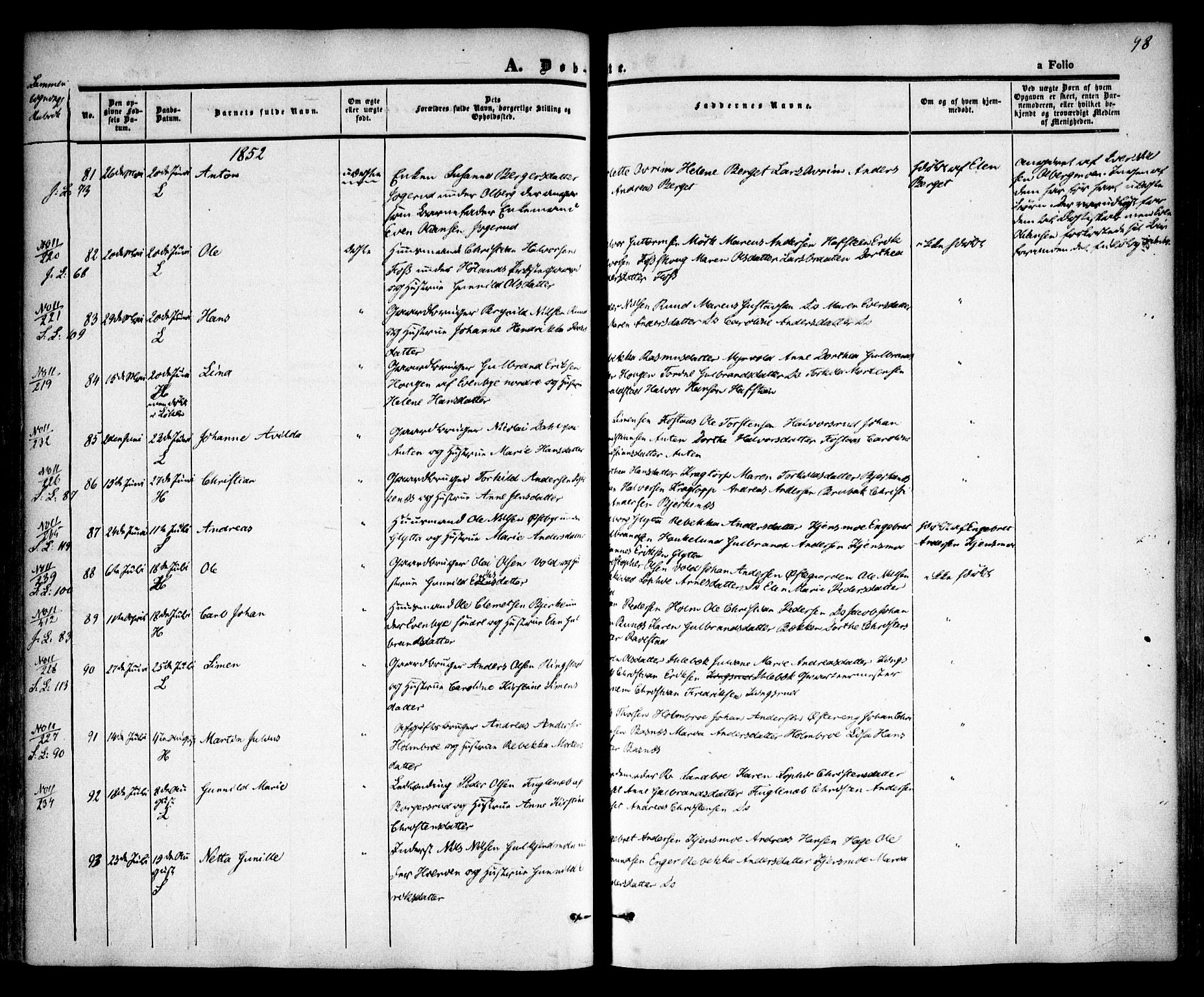 Høland prestekontor Kirkebøker, AV/SAO-A-10346a/F/Fa/L0009: Parish register (official) no. I 9, 1846-1853, p. 98