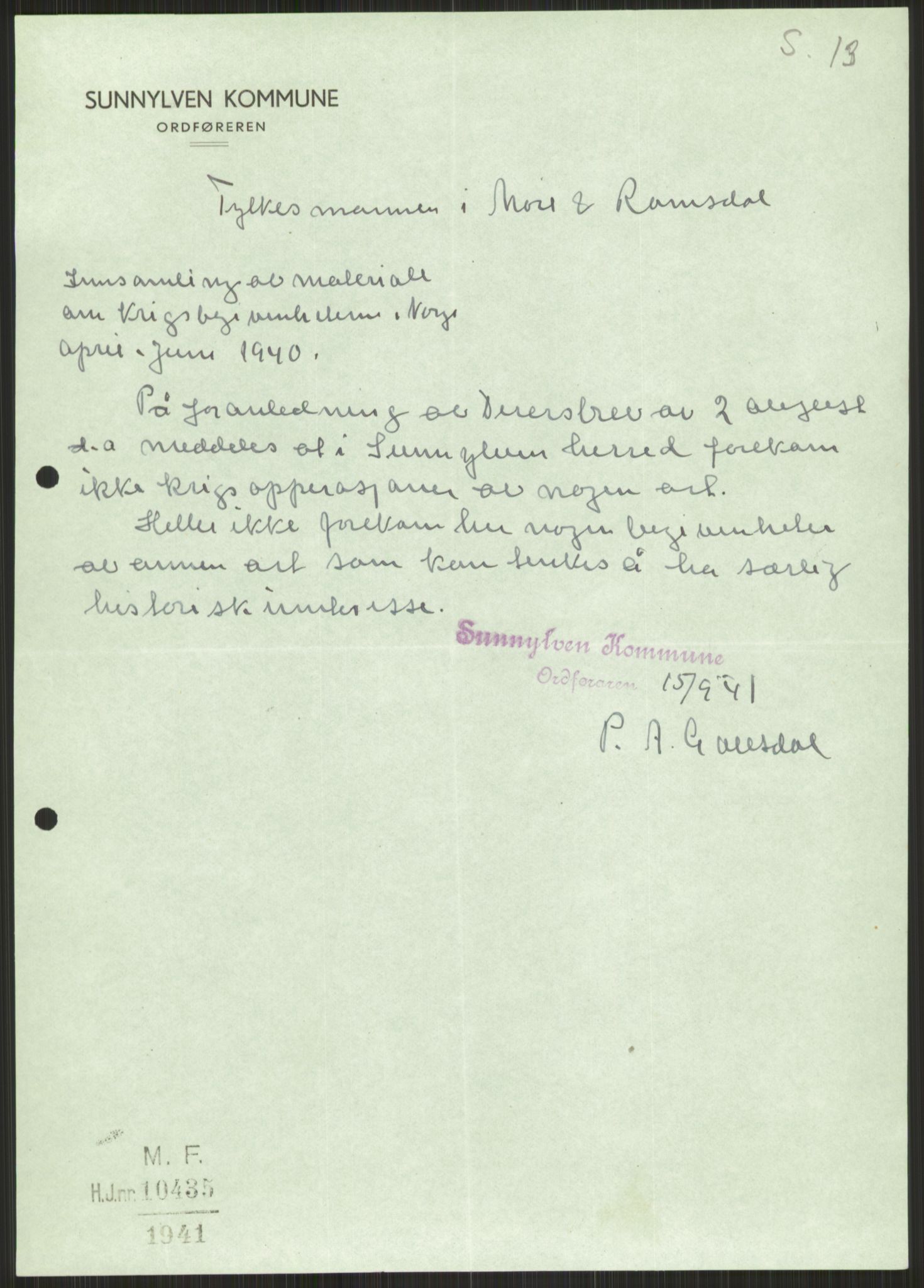 Forsvaret, Forsvarets krigshistoriske avdeling, RA/RAFA-2017/Y/Ya/L0015: II-C-11-31 - Fylkesmenn.  Rapporter om krigsbegivenhetene 1940., 1940, p. 784