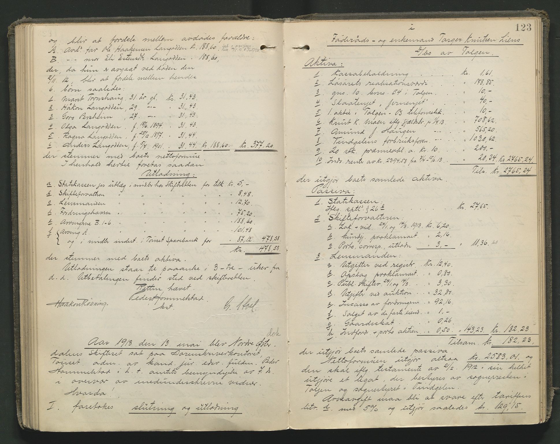 Nord-Østerdal tingrett, AV/SAH-TING-020/J/Jd/L0006: Skifteutlodningsprotokoll, 1907-1920, p. 123