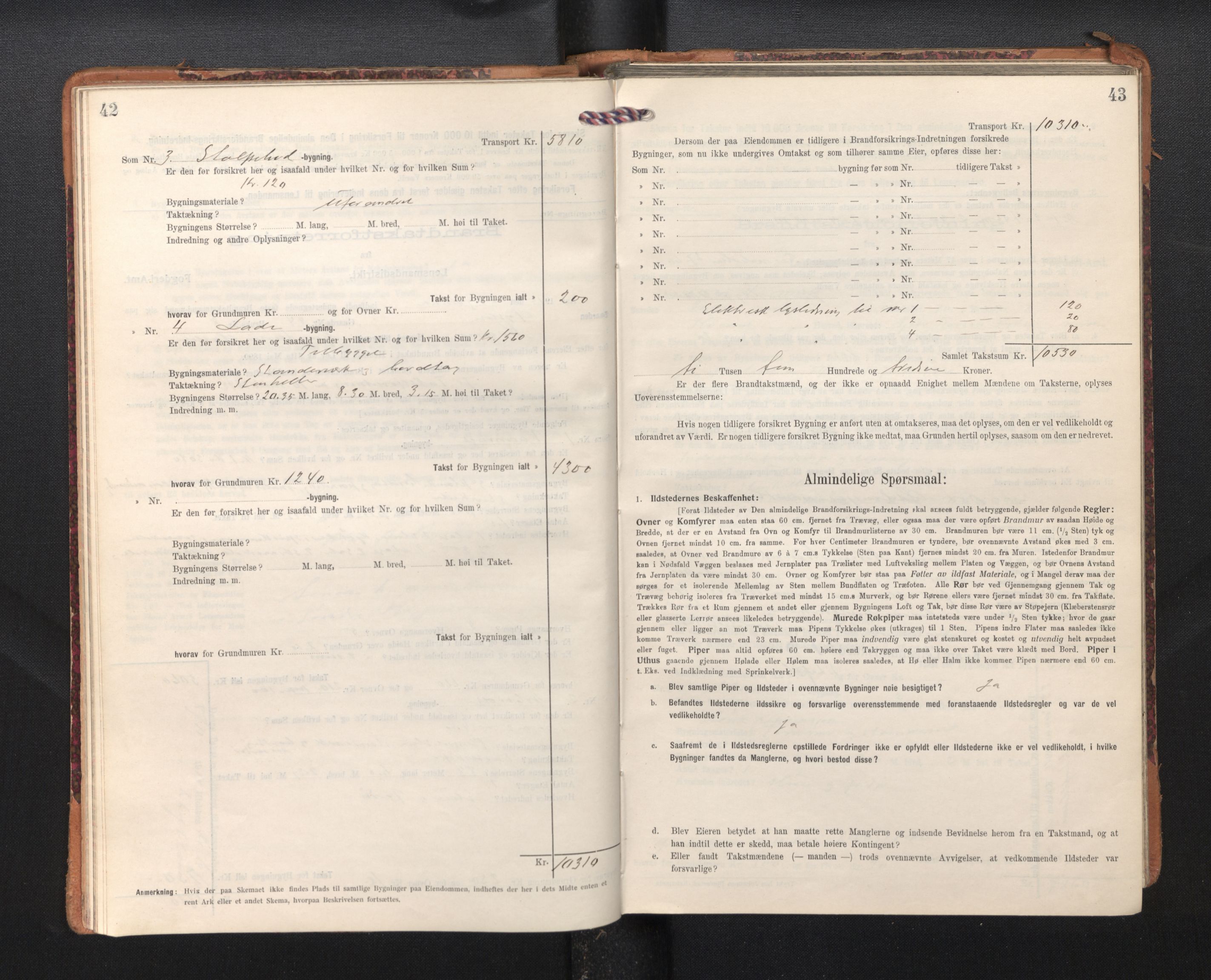 Lensmannen i Kvam, AV/SAB-A-33201/0012/L0006: Branntakstprotokoll, skjematakst, 1913-1955, p. 42-43
