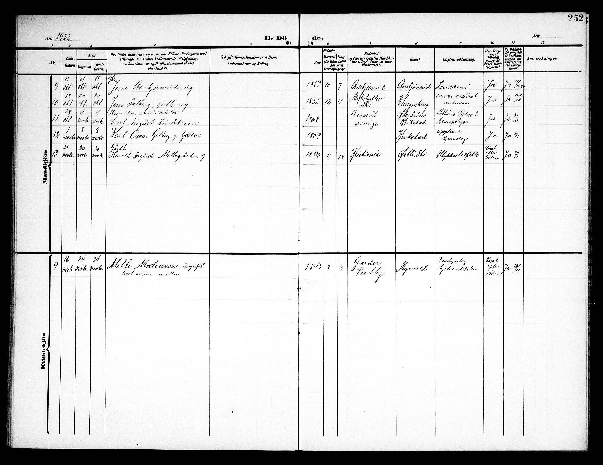 Kråkstad prestekontor Kirkebøker, AV/SAO-A-10125a/G/Ga/L0002: Parish register (copy) no. I 2, 1905-1934, p. 252