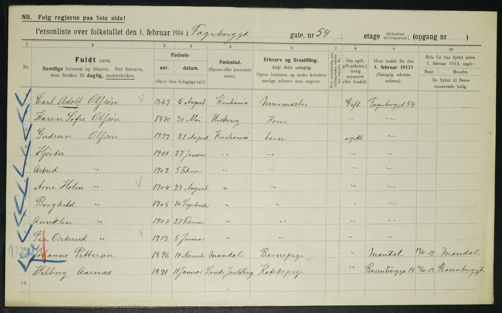 OBA, Municipal Census 1914 for Kristiania, 1914, p. 23223