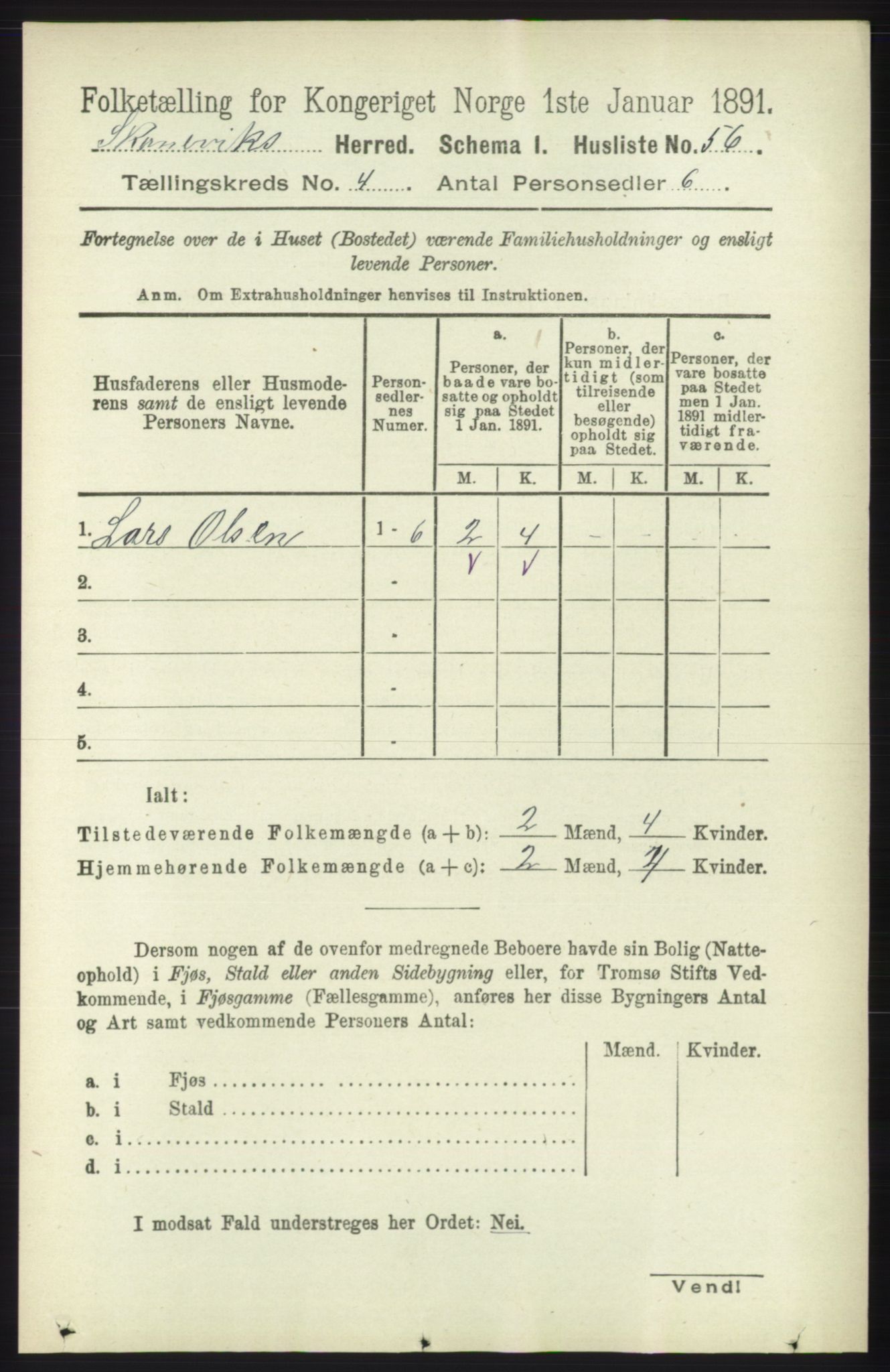 RA, 1891 census for 1212 Skånevik, 1891, p. 835