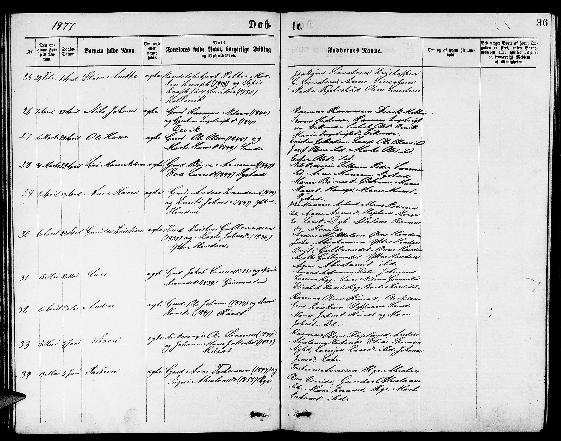 Gloppen sokneprestembete, AV/SAB-A-80101/H/Hab/Habb/L0001: Parish register (copy) no. B 1, 1872-1888, p. 36