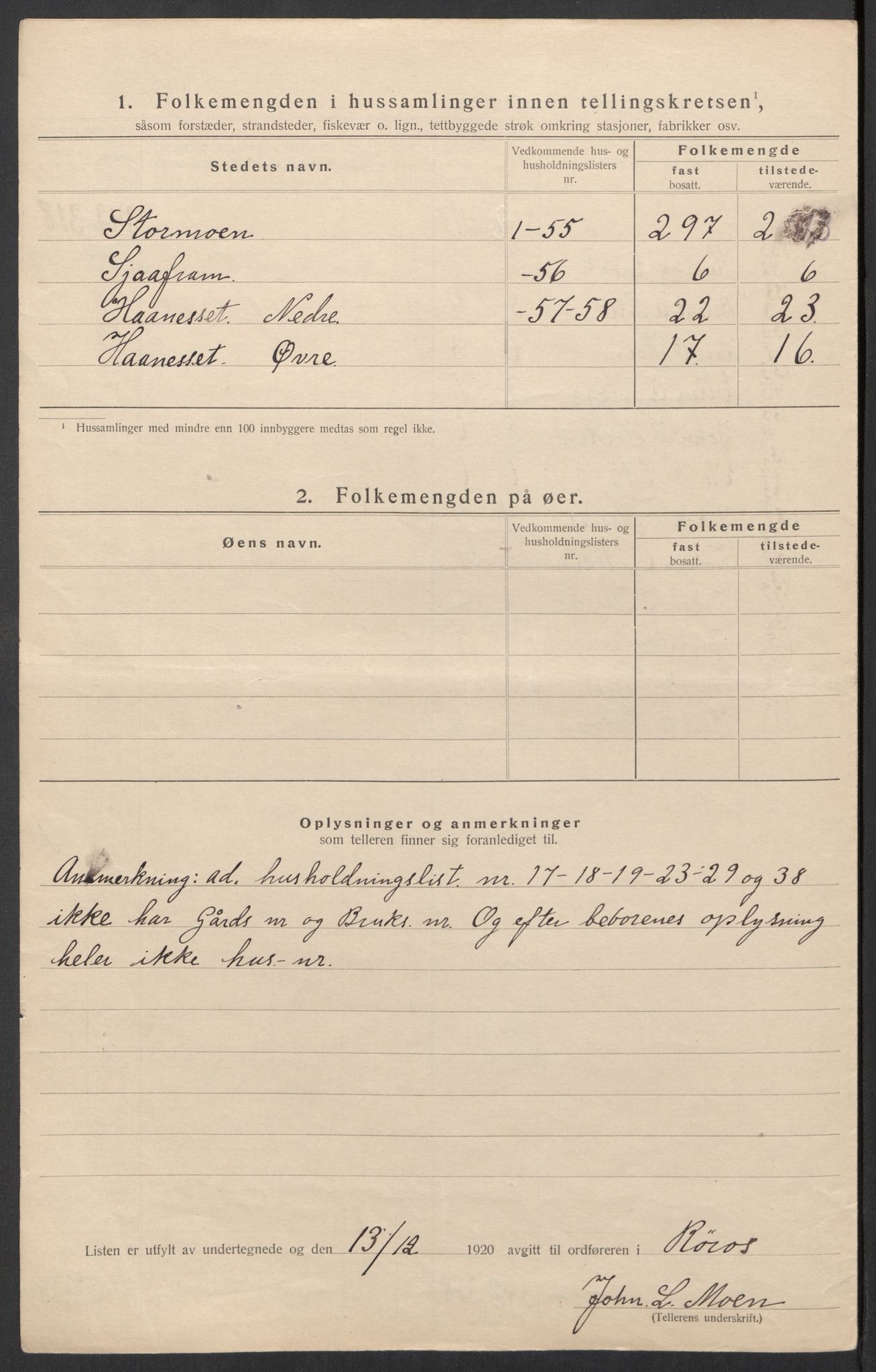 SAT, 1920 census for Røros, 1920, p. 23