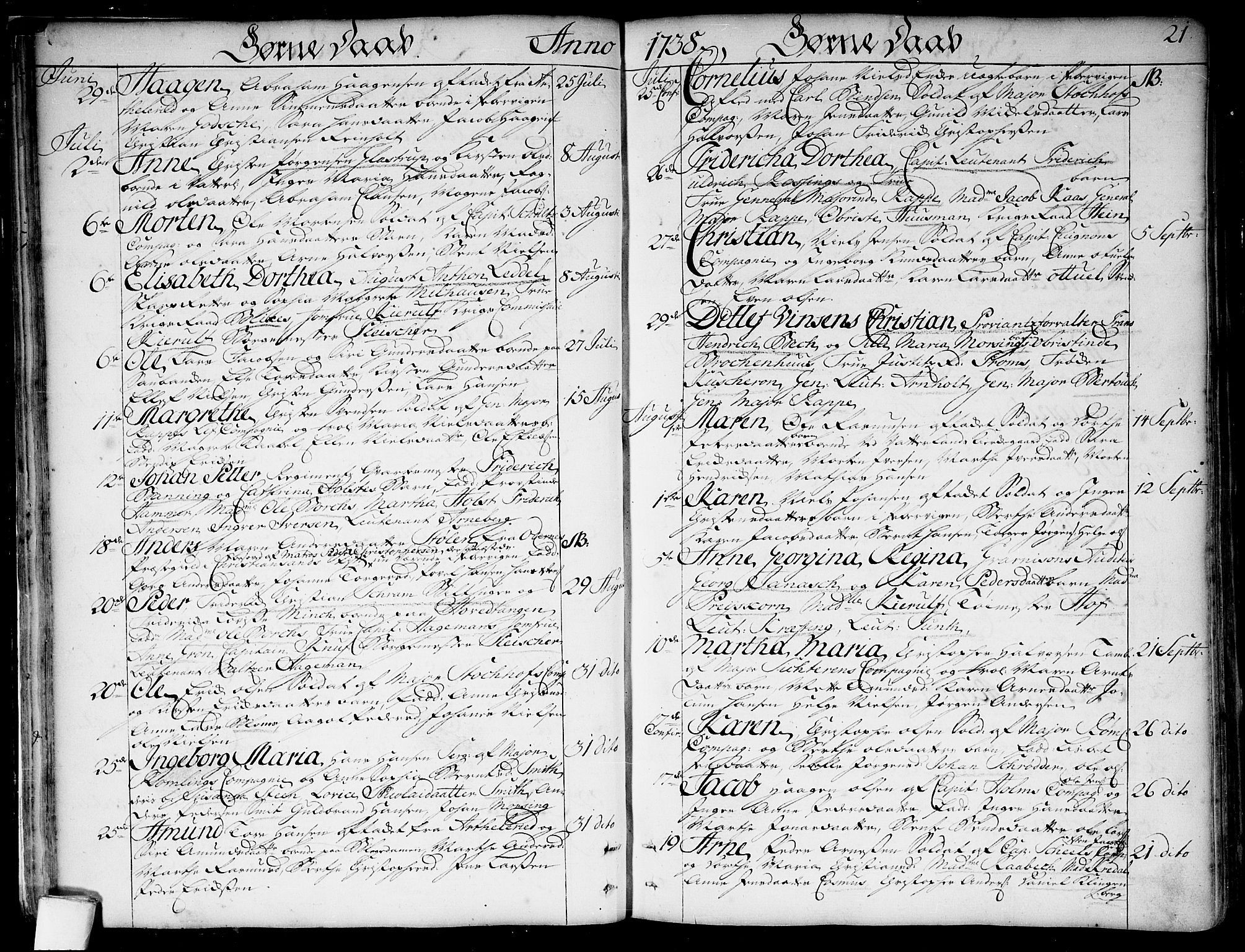 Garnisonsmenigheten Kirkebøker, AV/SAO-A-10846/F/Fa/L0001: Parish register (official) no. 1, 1734-1756, p. 21