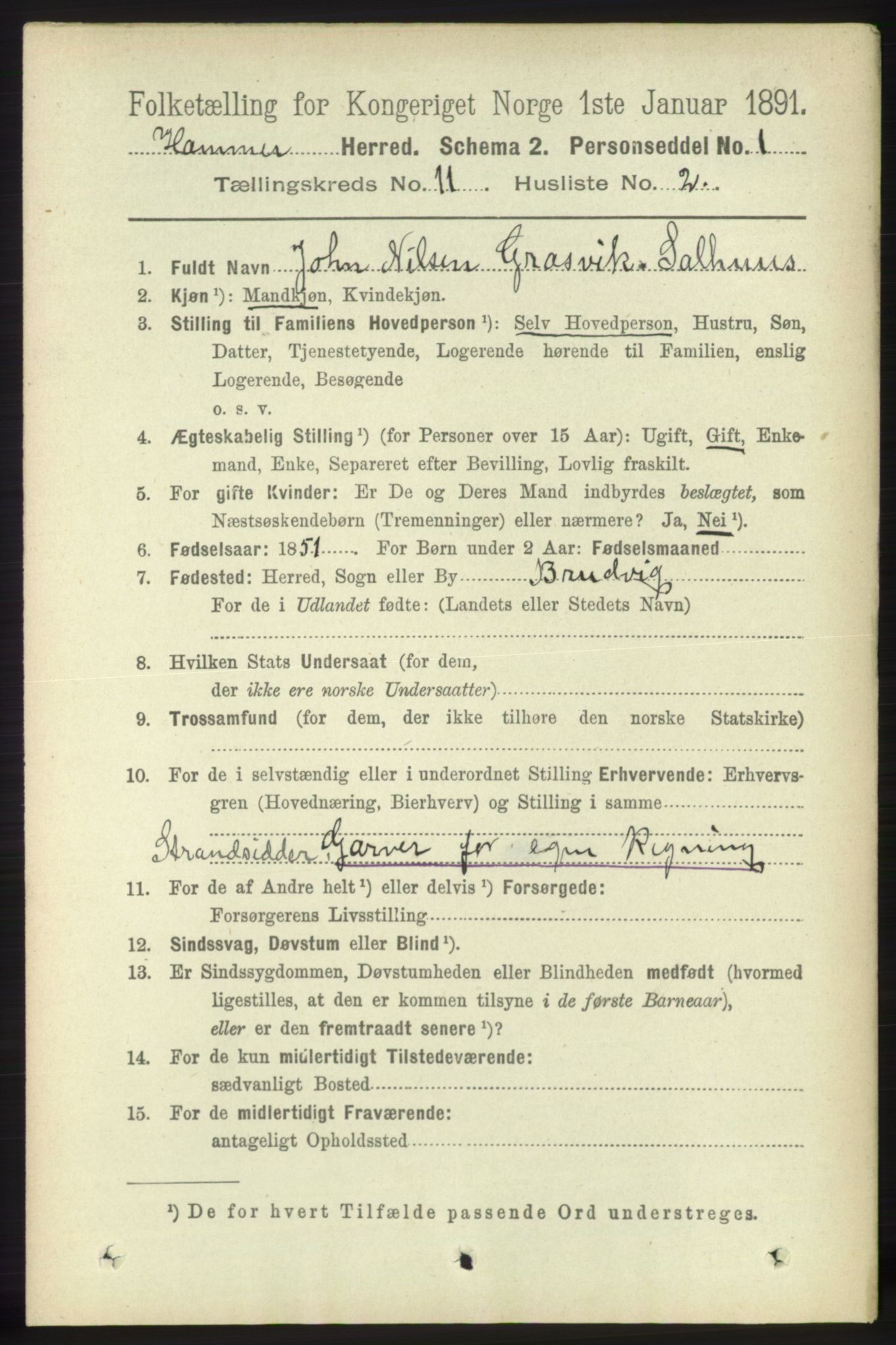 RA, 1891 census for 1254 Hamre, 1891, p. 3149