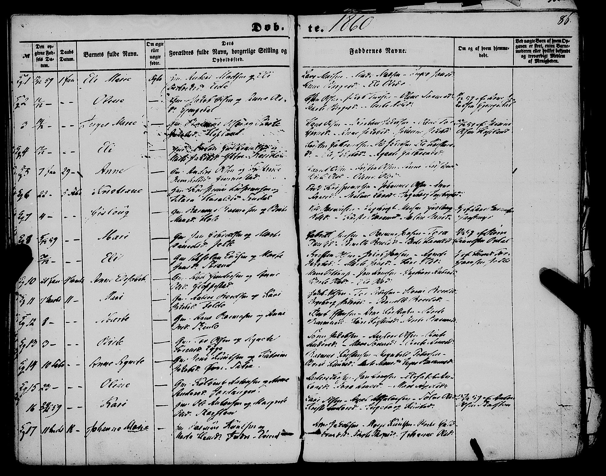 Gloppen sokneprestembete, AV/SAB-A-80101/H/Haa/Haaa/L0009: Parish register (official) no. A 9, 1855-1870, p. 86