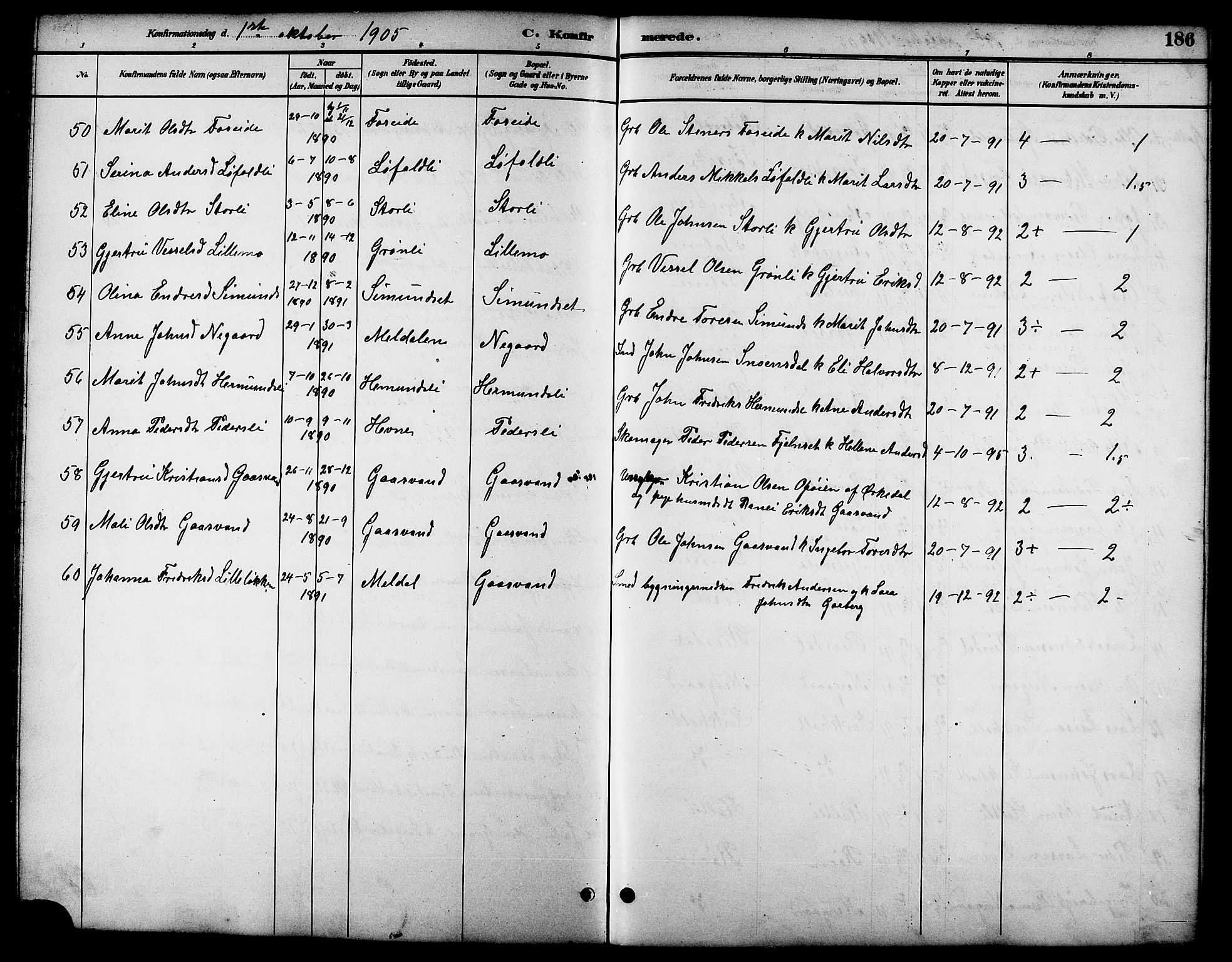 Ministerialprotokoller, klokkerbøker og fødselsregistre - Møre og Romsdal, AV/SAT-A-1454/598/L1078: Parish register (copy) no. 598C03, 1892-1909, p. 186