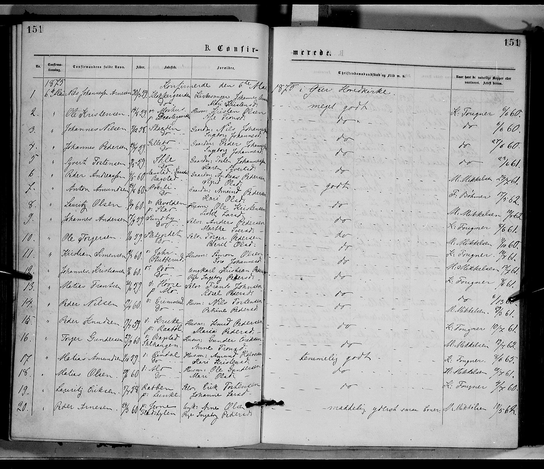 Øyer prestekontor, AV/SAH-PREST-084/H/Ha/Haa/L0007: Parish register (official) no. 7, 1875-1878, p. 151