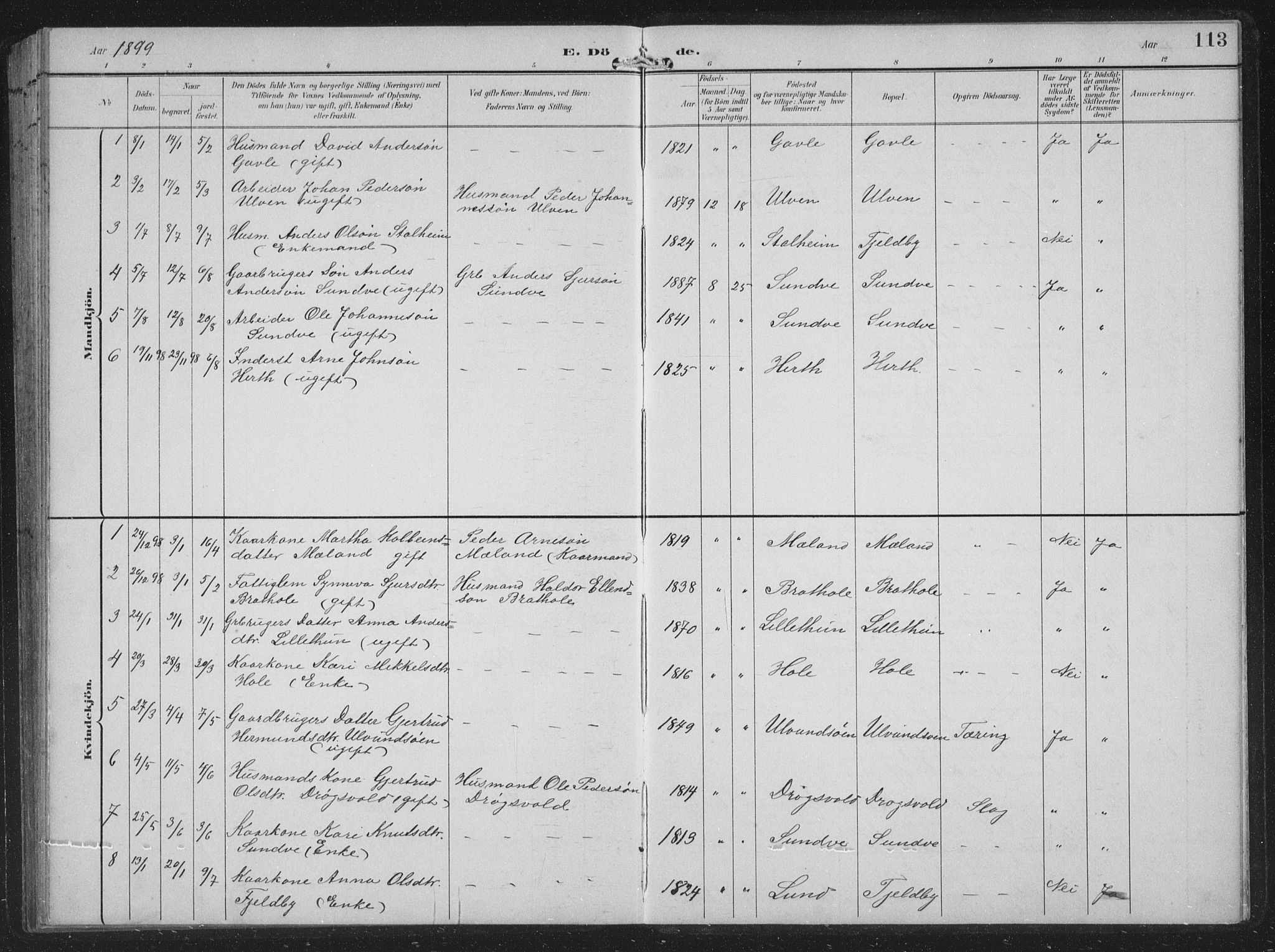Vossestrand Sokneprestembete, AV/SAB-A-79101/H/Hab: Parish register (copy) no. B 4, 1894-1941, p. 113