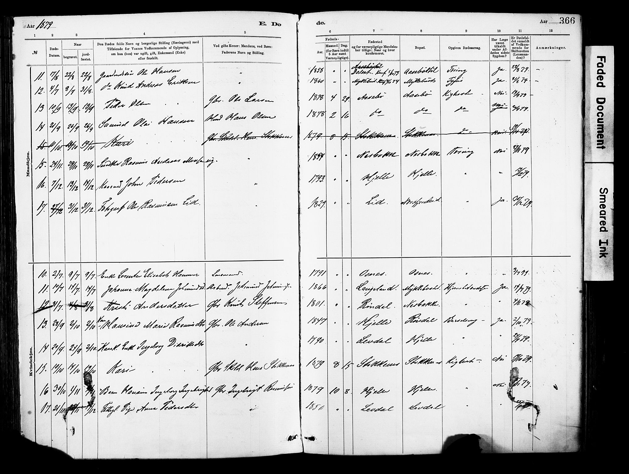 Eid sokneprestembete, AV/SAB-A-82301/H/Haa/Haab/L0001: Parish register (official) no. B 1, 1879-1906, p. 366