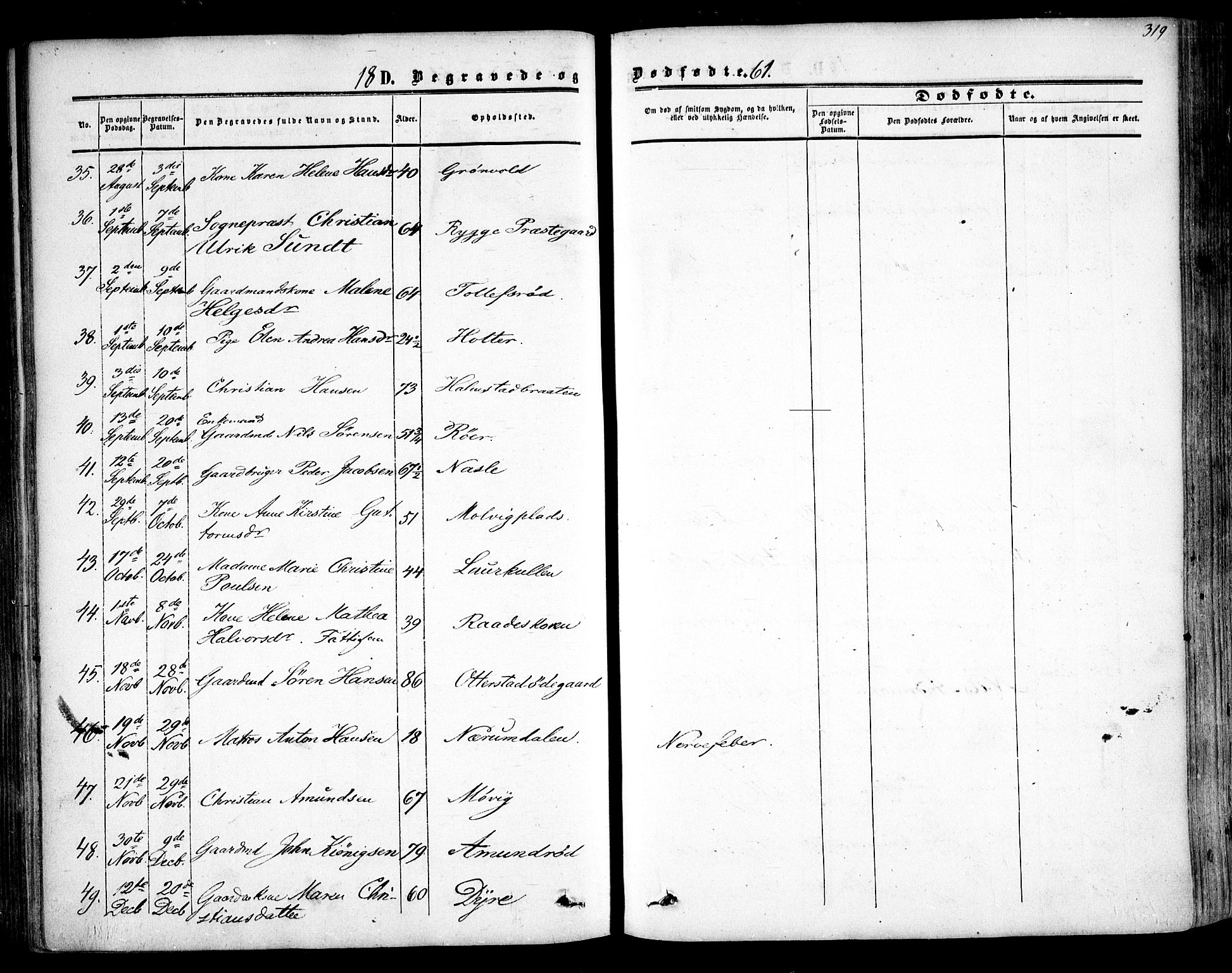 Rygge prestekontor Kirkebøker, SAO/A-10084b/F/Fa/L0005: Parish register (official) no. 5, 1852-1871, p. 319
