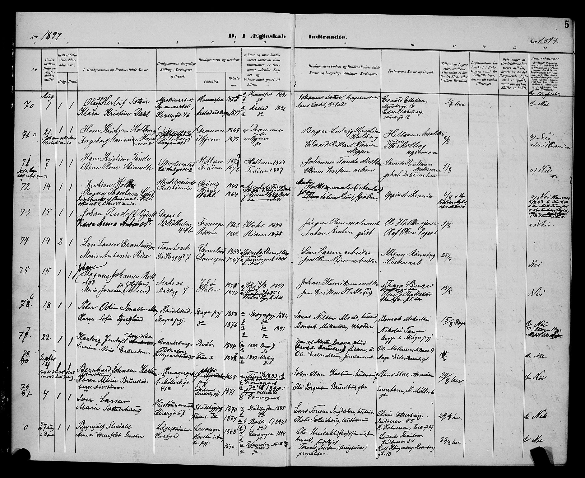 Ministerialprotokoller, klokkerbøker og fødselsregistre - Sør-Trøndelag, AV/SAT-A-1456/604/L0226: Parish register (copy) no. 604C09, 1897-1900, p. 5