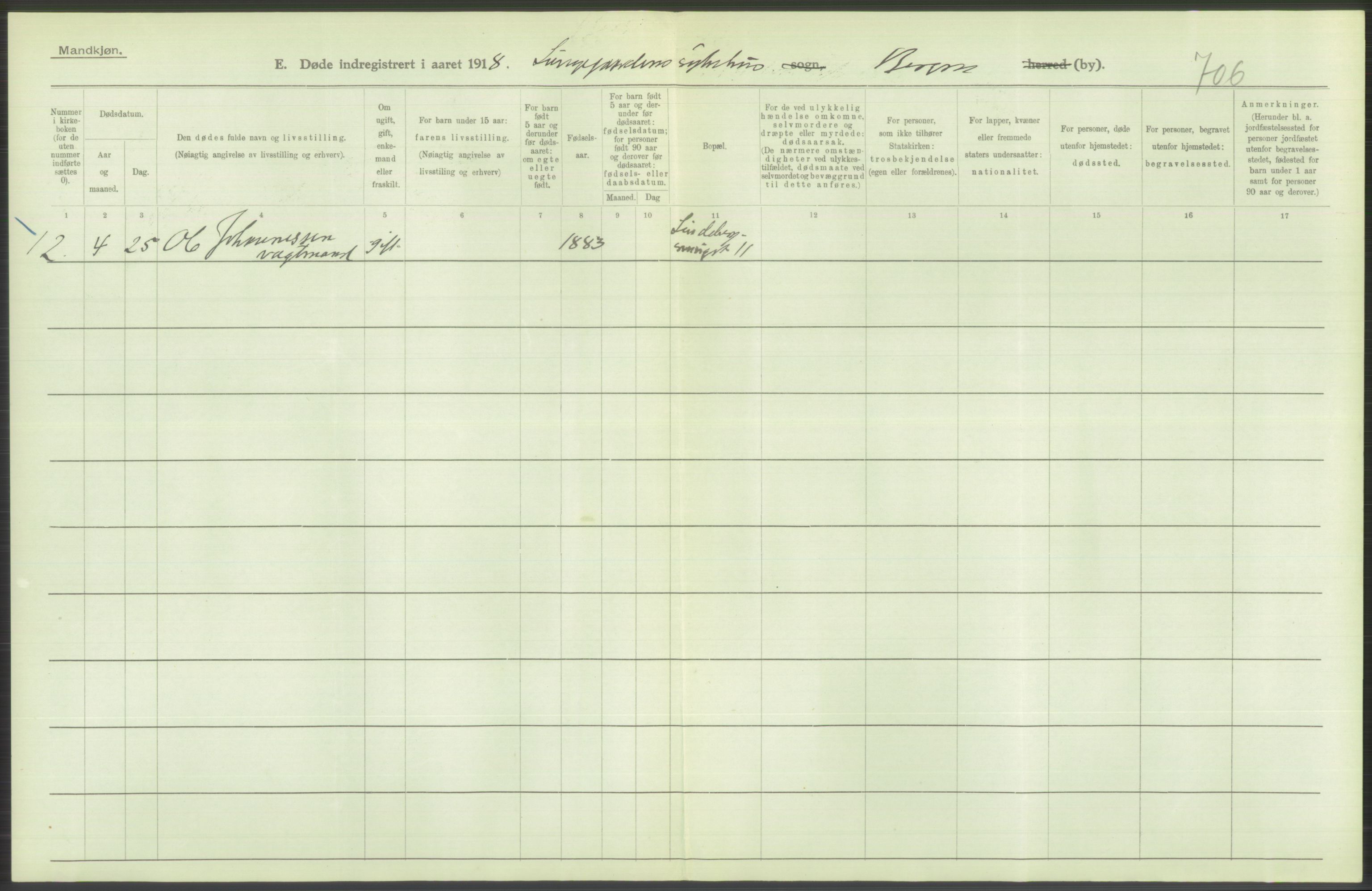 Statistisk sentralbyrå, Sosiodemografiske emner, Befolkning, RA/S-2228/D/Df/Dfb/Dfbh/L0039: Bergen: Døde., 1918, p. 170