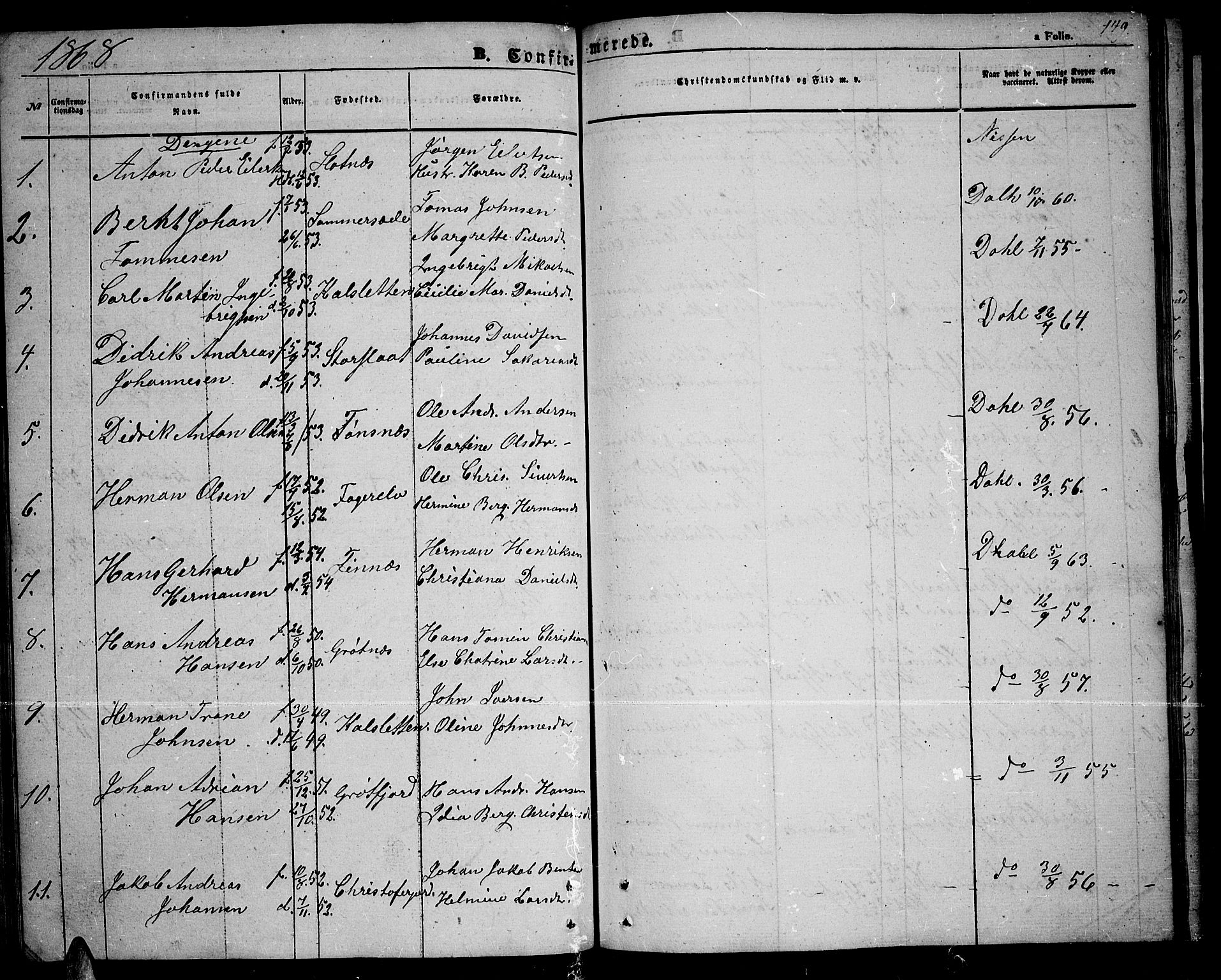 Tromsøysund sokneprestkontor, SATØ/S-1304/G/Gb/L0001klokker: Parish register (copy) no. 1, 1857-1869, p. 149