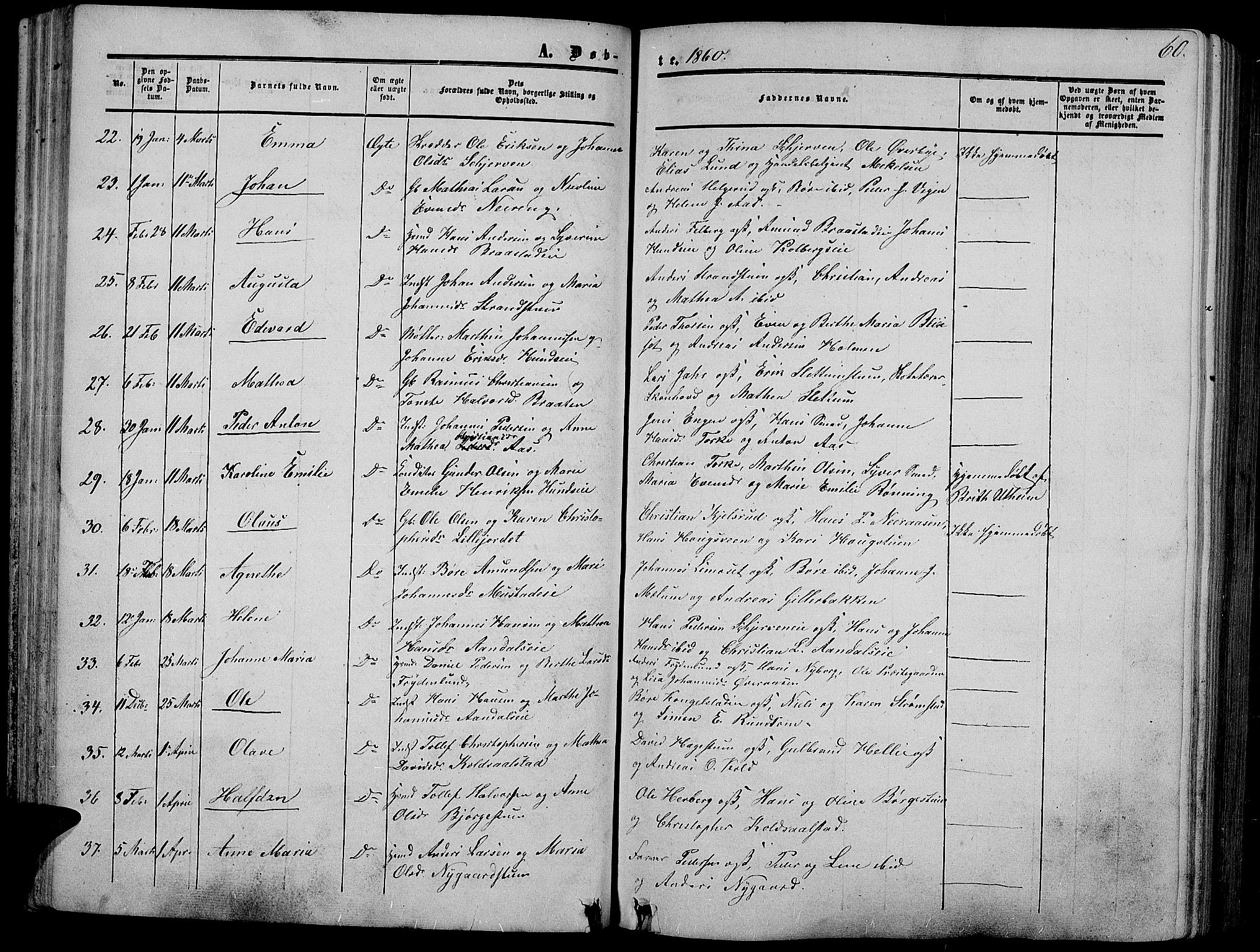 Vardal prestekontor, SAH/PREST-100/H/Ha/Hab/L0005: Parish register (copy) no. 5, 1854-1868, p. 60