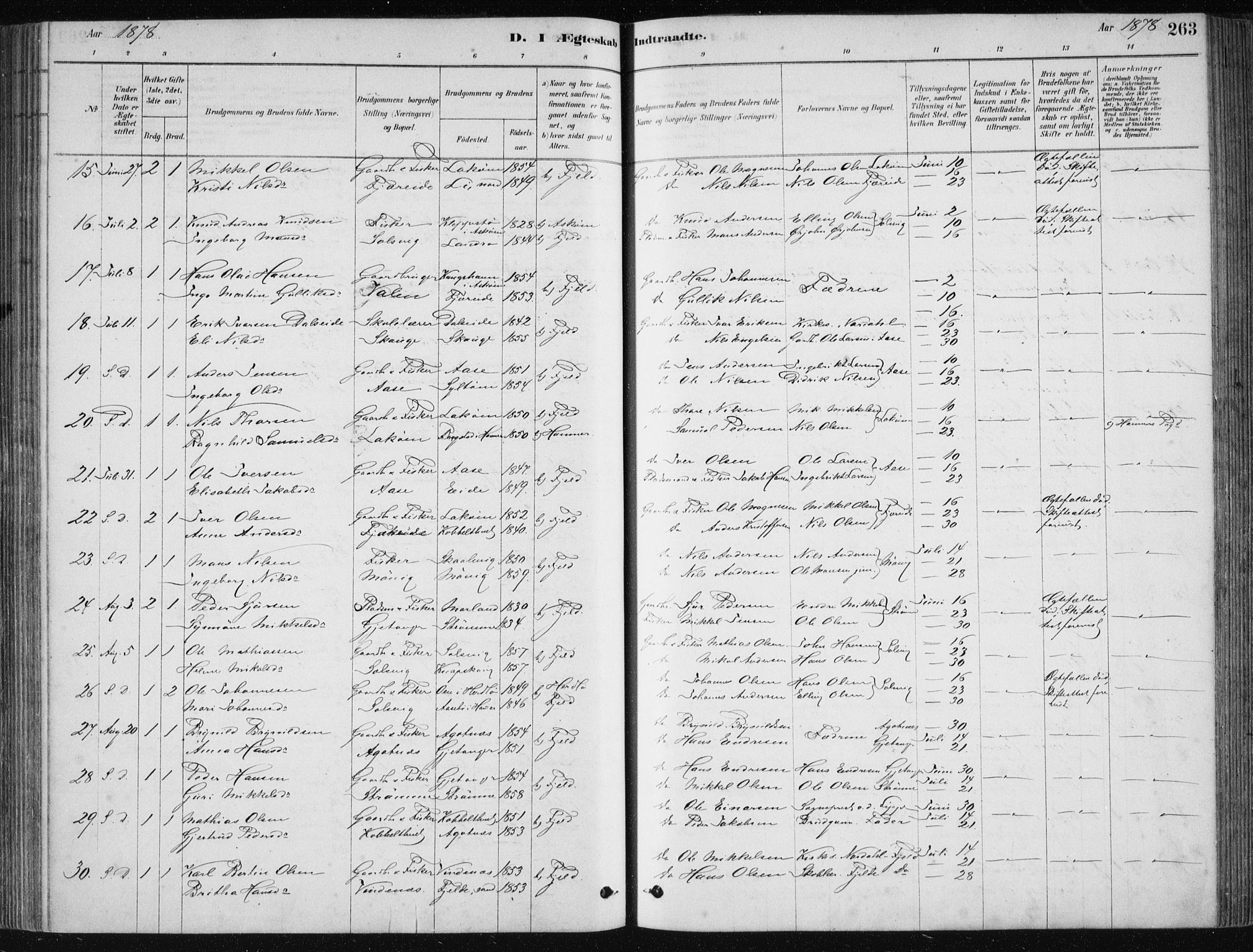 Fjell sokneprestembete, SAB/A-75301/H/Haa: Parish register (official) no. A  8, 1878-1898, p. 263