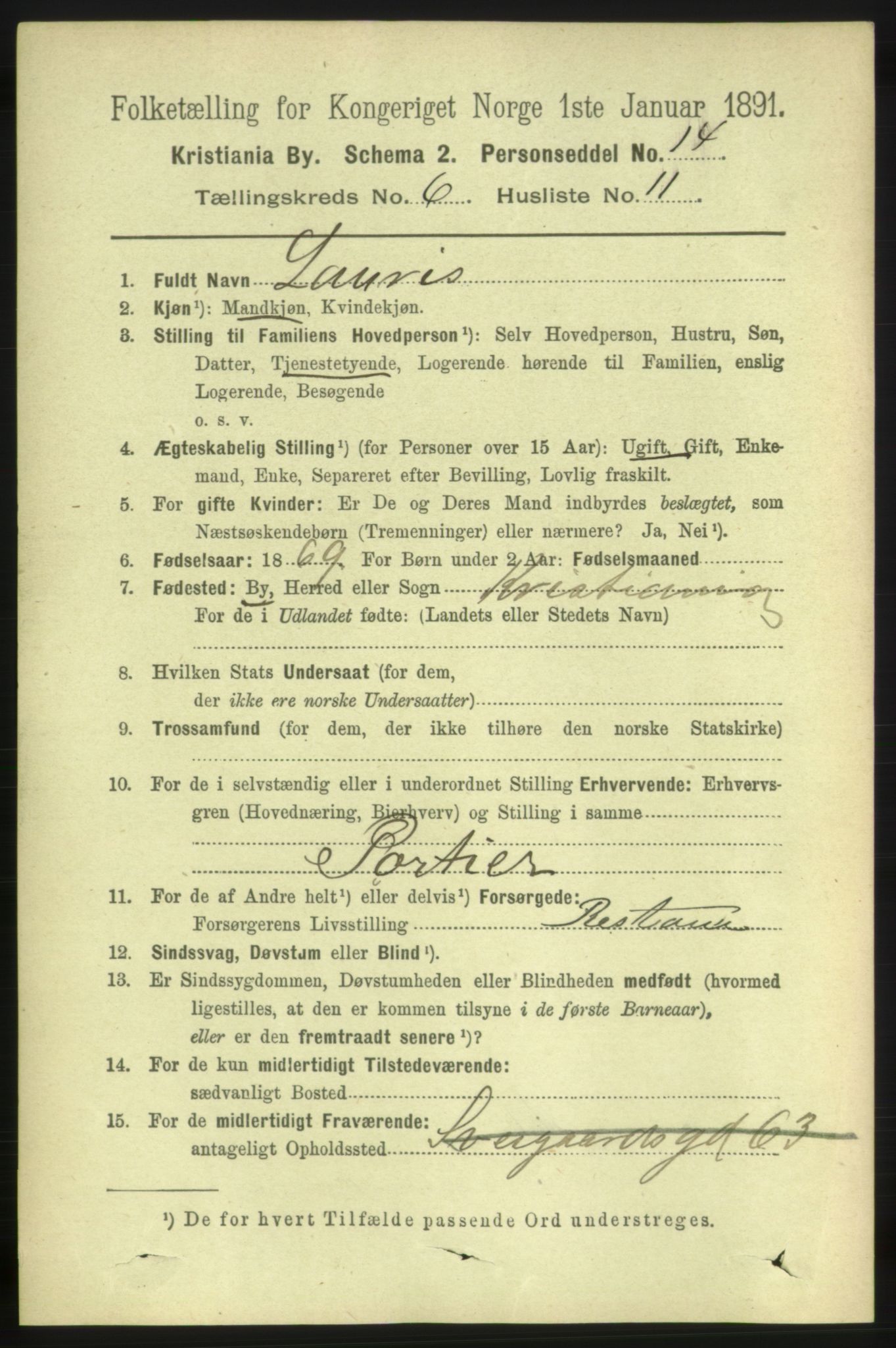 RA, 1891 census for 0301 Kristiania, 1891, p. 2687