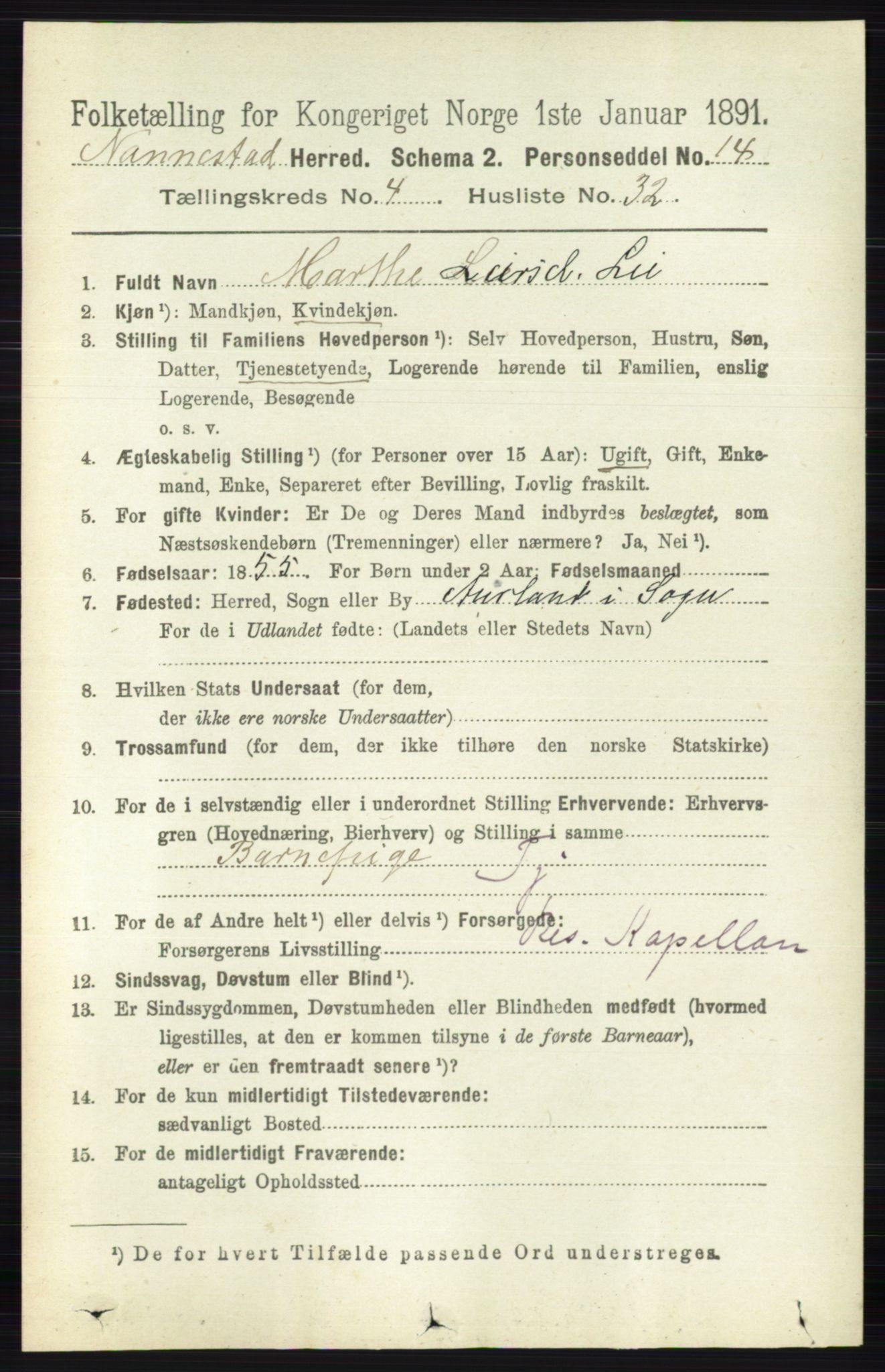RA, 1891 census for 0238 Nannestad, 1891, p. 2277