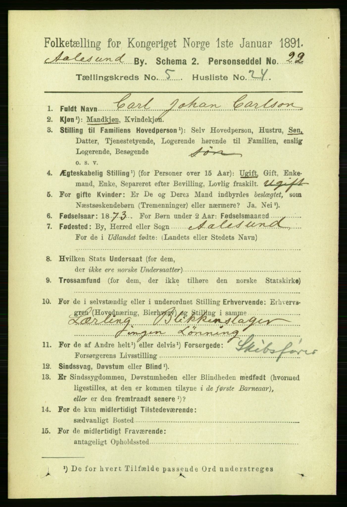 RA, 1891 census for 1501 Ålesund, 1891, p. 4010