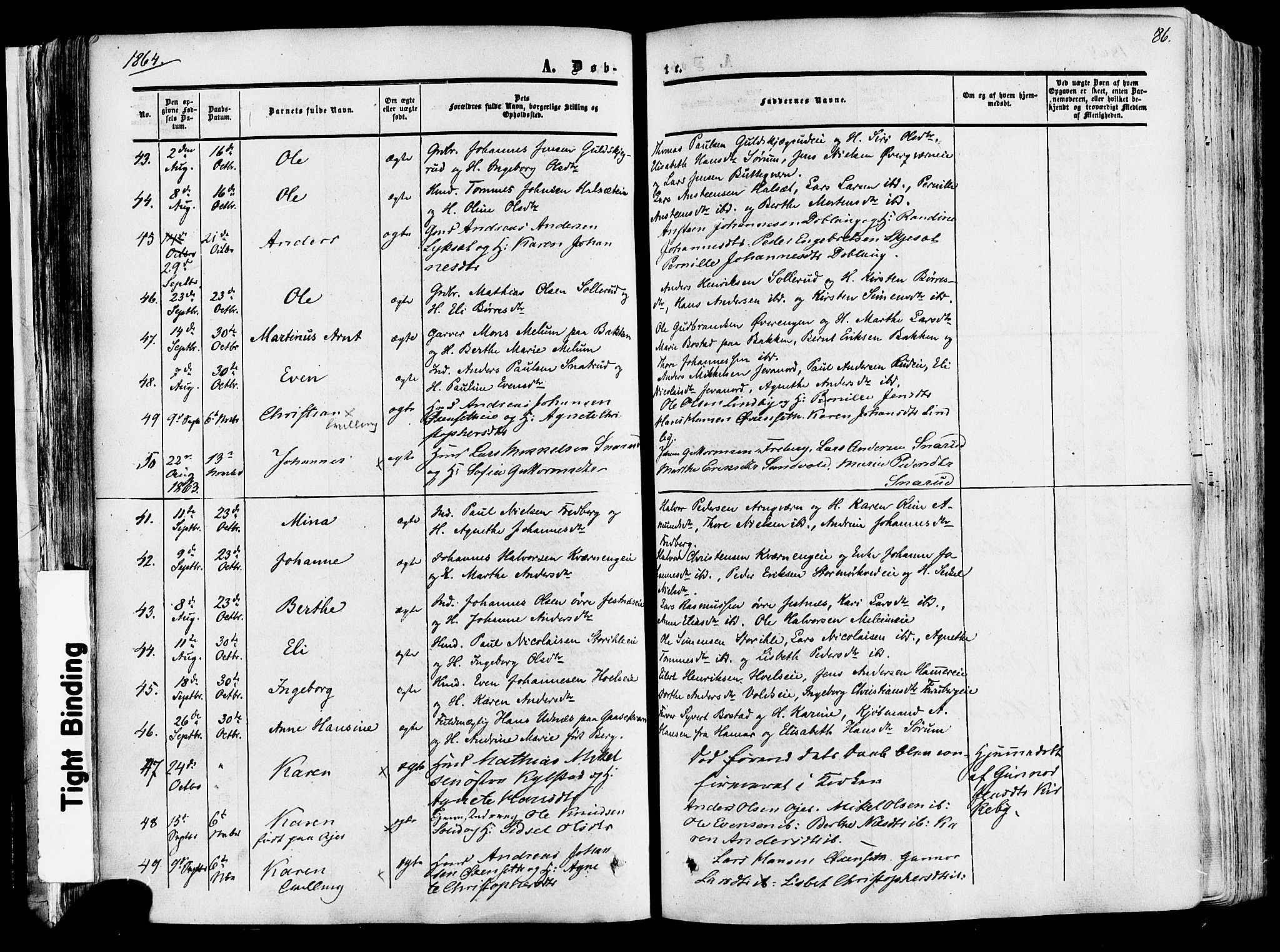 Vang prestekontor, Hedmark, SAH/PREST-008/H/Ha/Haa/L0013: Parish register (official) no. 13, 1855-1879, p. 86