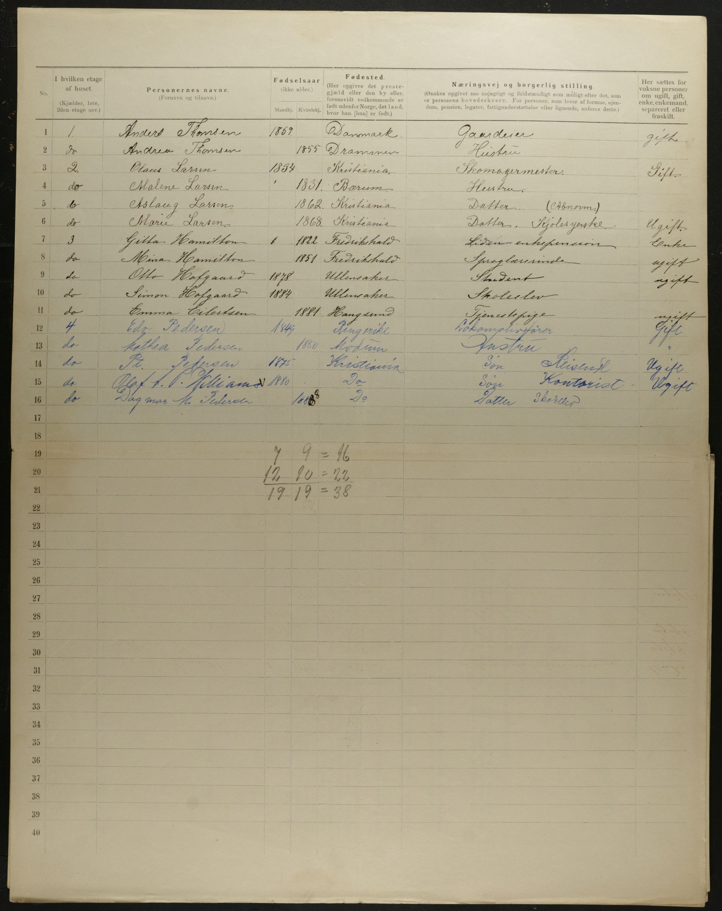 OBA, Municipal Census 1901 for Kristiania, 1901, p. 8039