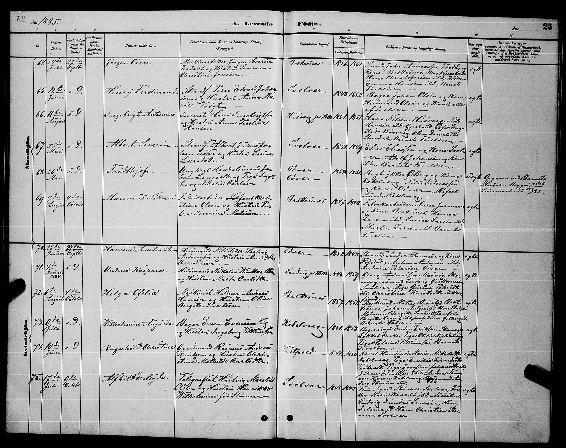 Ministerialprotokoller, klokkerbøker og fødselsregistre - Nordland, AV/SAT-A-1459/874/L1076: Parish register (copy) no. 874C05, 1884-1890, p. 25