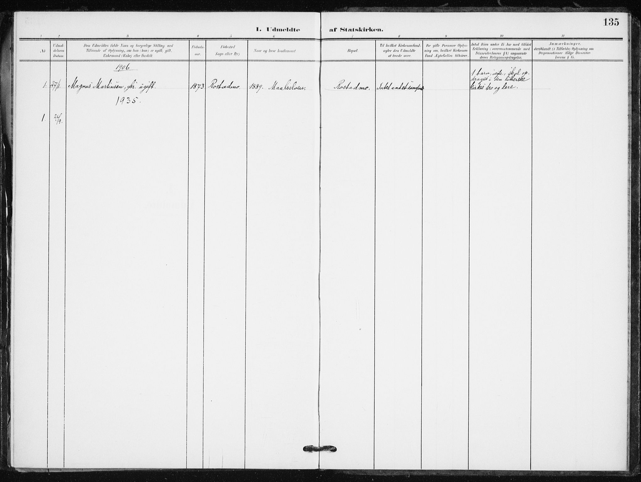 Målselv sokneprestembete, SATØ/S-1311/G/Ga/Gaa/L0012kirke: Parish register (official) no. 12, 1903-1920, p. 135