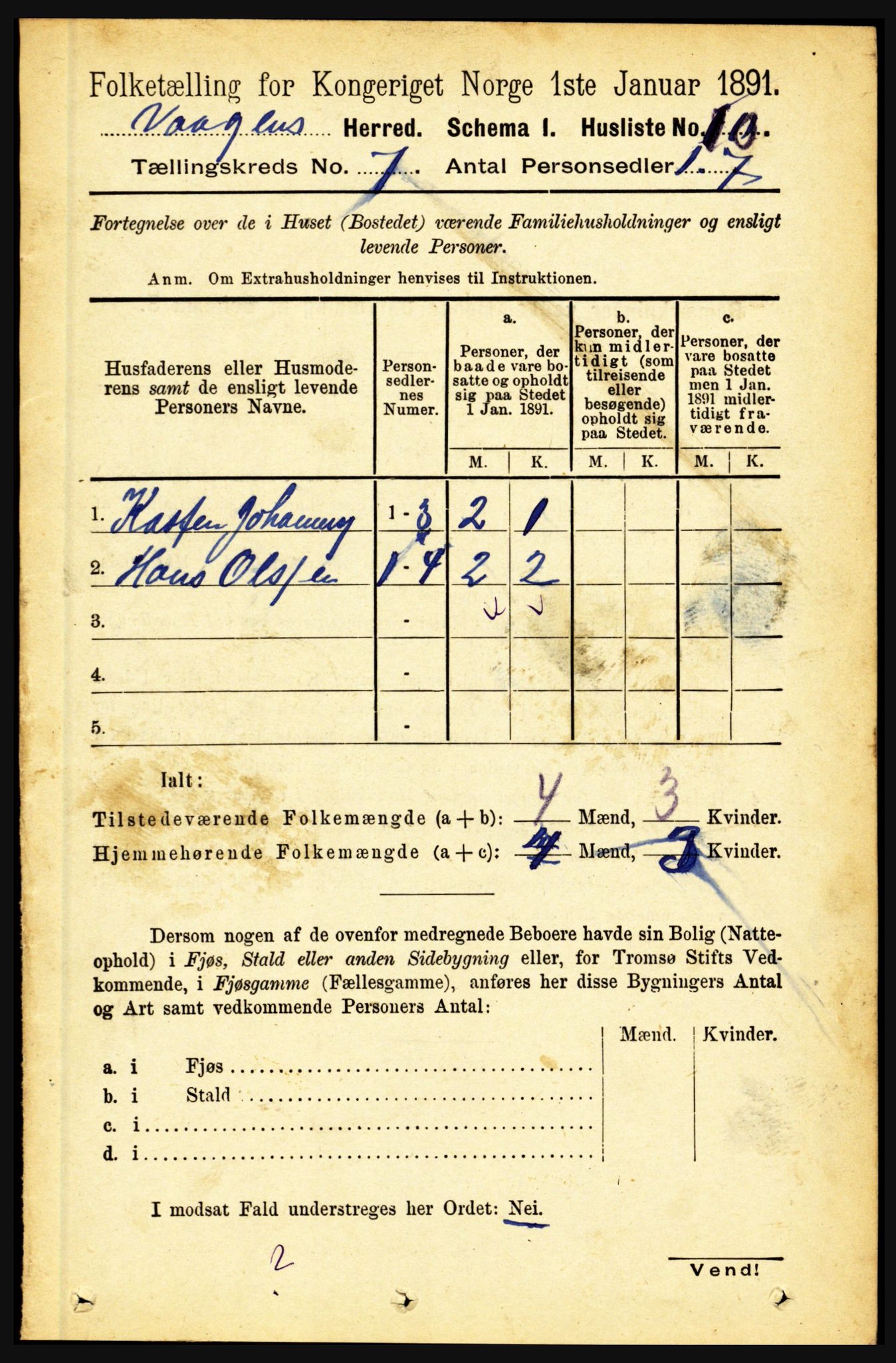 RA, 1891 census for 1865 Vågan, 1891, p. 1772