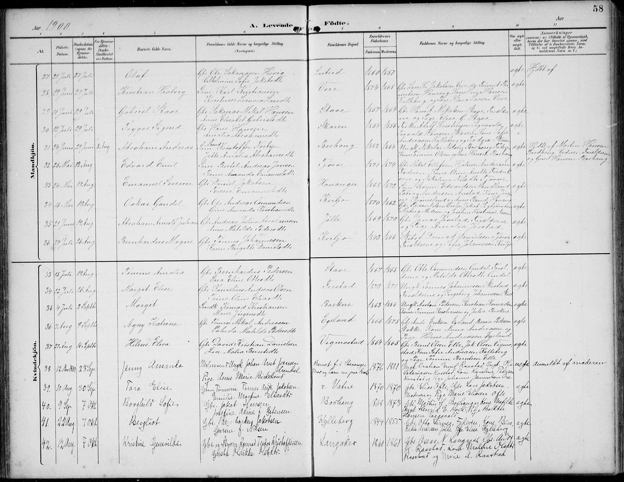 Lista sokneprestkontor, AV/SAK-1111-0027/F/Fb/L0005: Parish register (copy) no. B 5, 1892-1923, p. 58