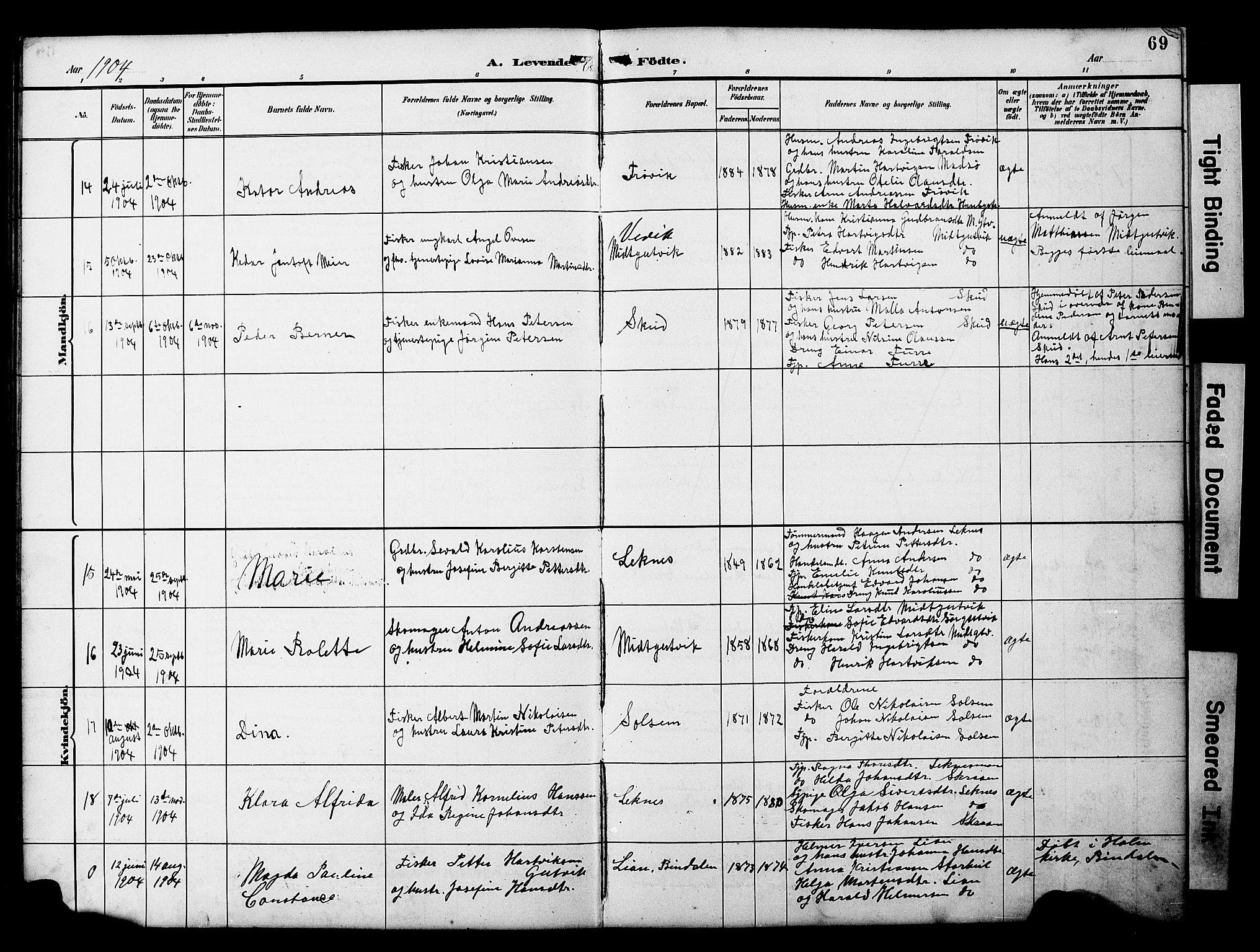 Ministerialprotokoller, klokkerbøker og fødselsregistre - Nord-Trøndelag, SAT/A-1458/788/L0701: Parish register (copy) no. 788C01, 1888-1913, p. 69