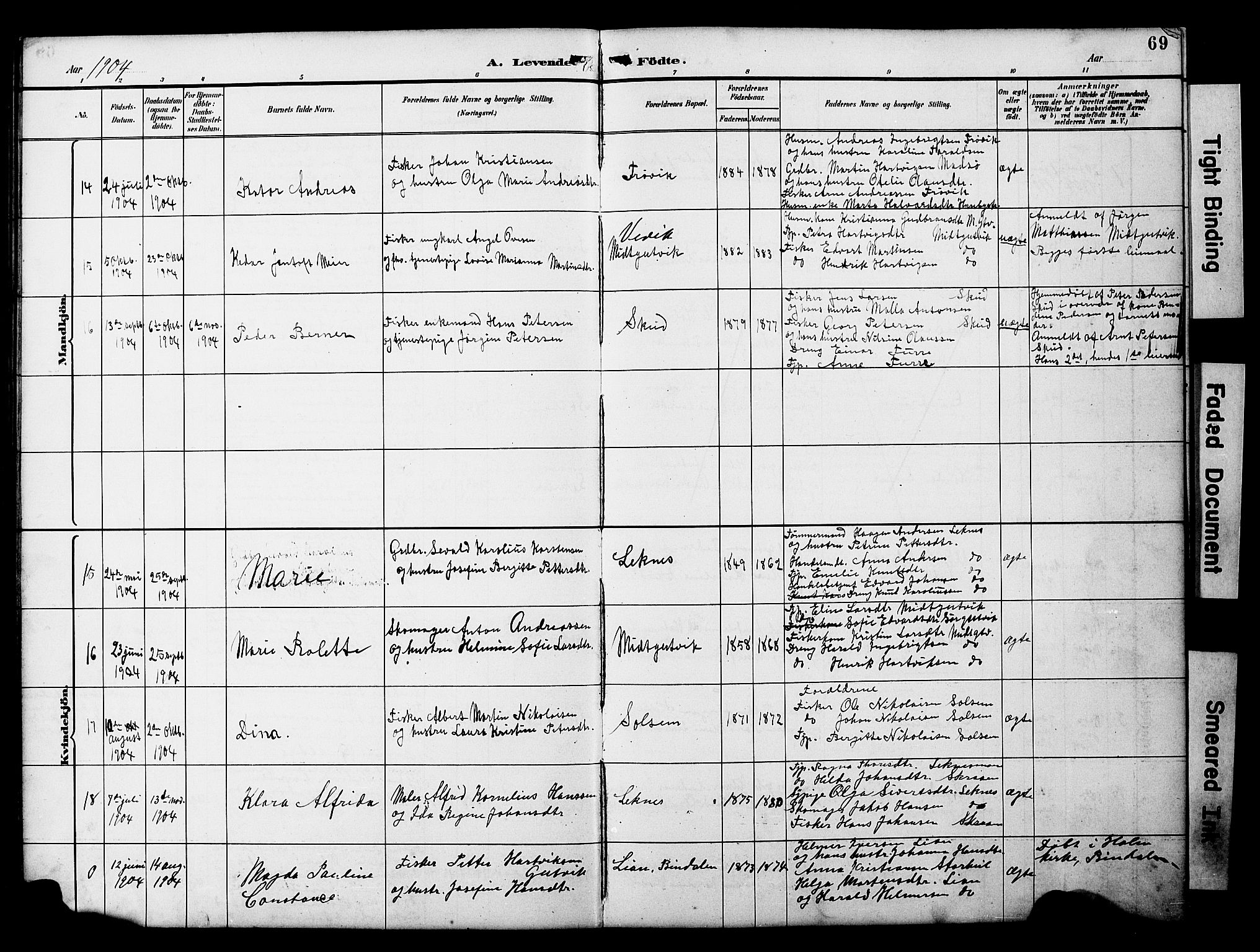 Ministerialprotokoller, klokkerbøker og fødselsregistre - Nord-Trøndelag, AV/SAT-A-1458/788/L0701: Parish register (copy) no. 788C01, 1888-1913, p. 69