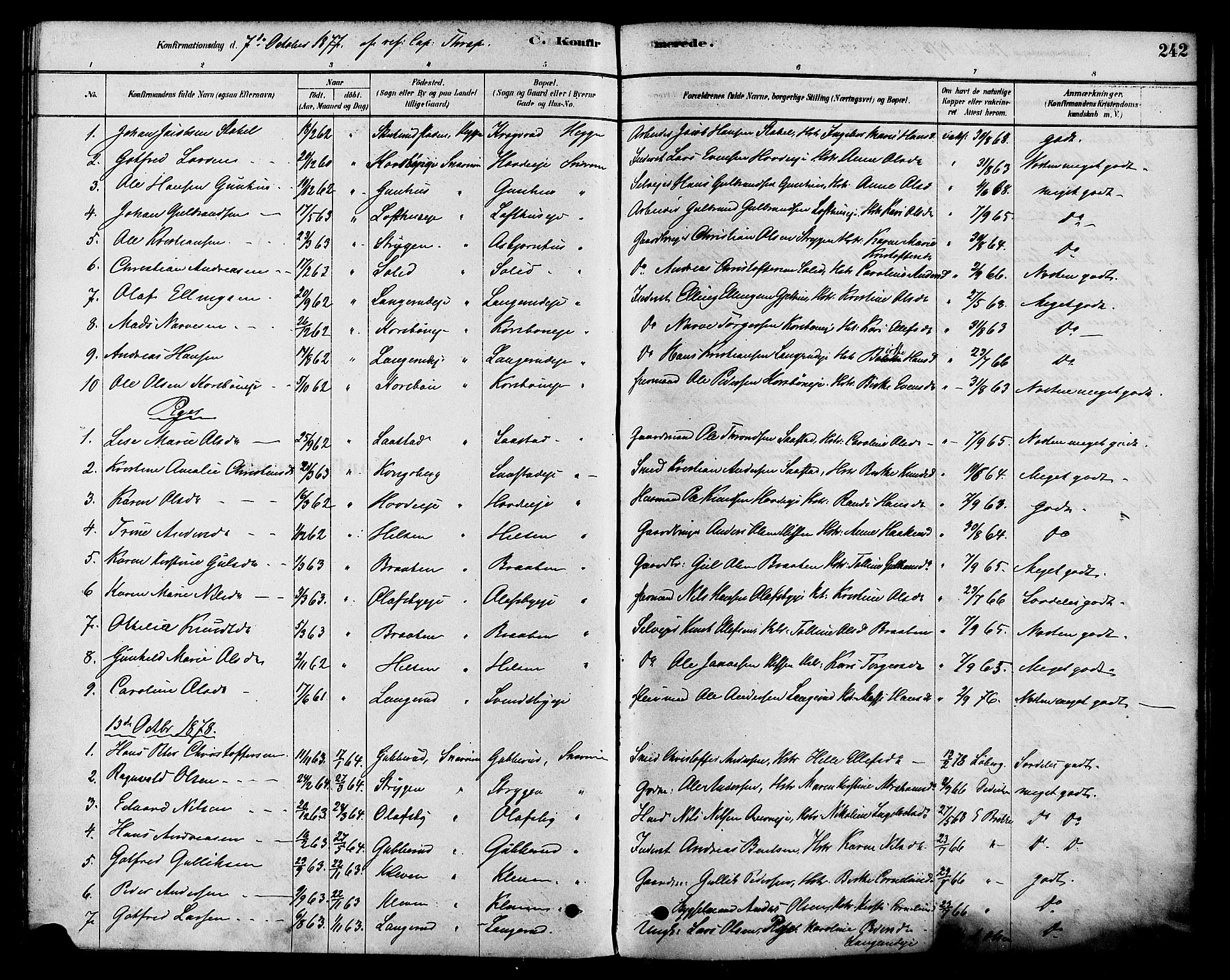 Modum kirkebøker, AV/SAKO-A-234/F/Fa/L0015: Parish register (official) no. 15 /2, 1877-1889, p. 242