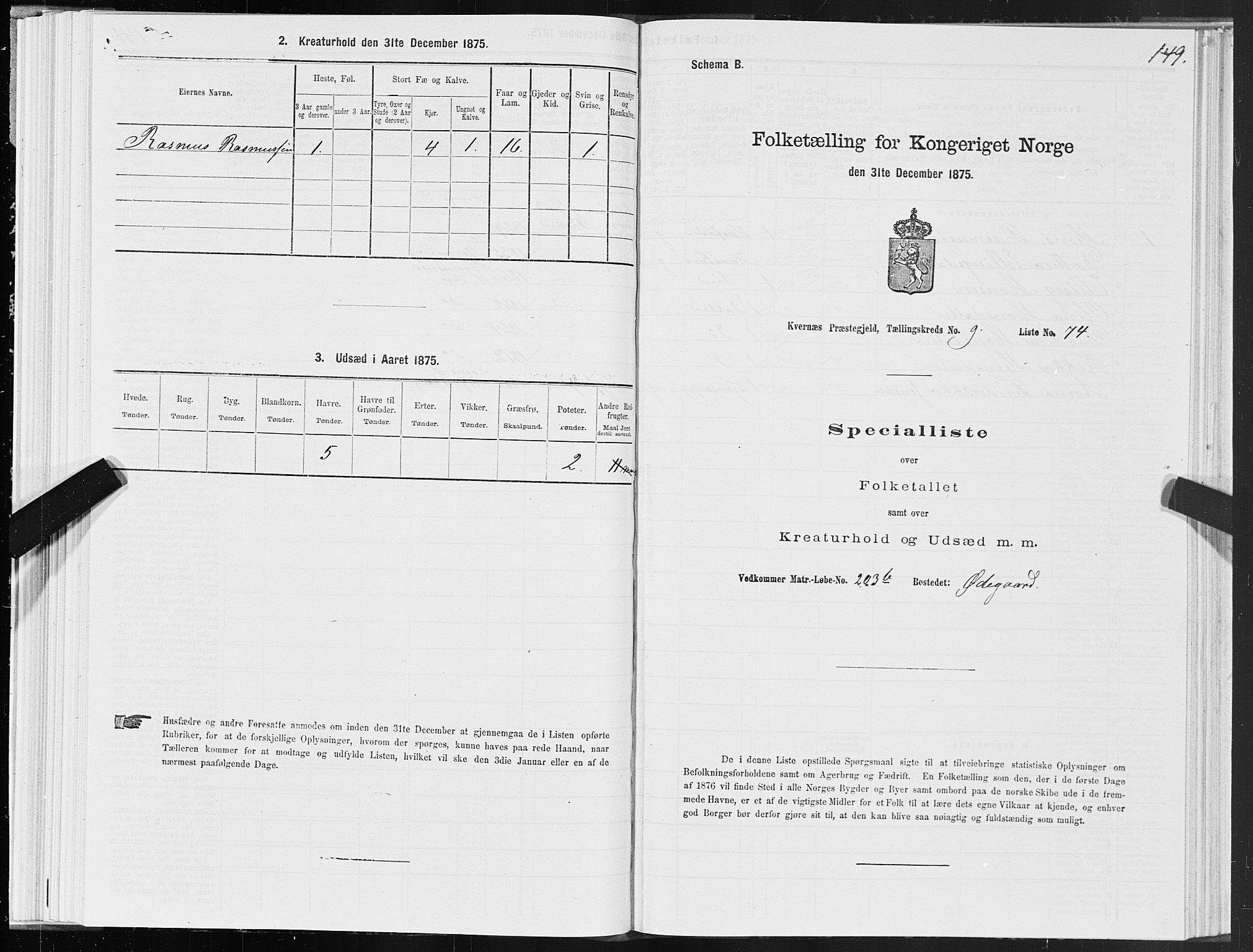 SAT, 1875 census for 1553P Kvernes, 1875, p. 5149