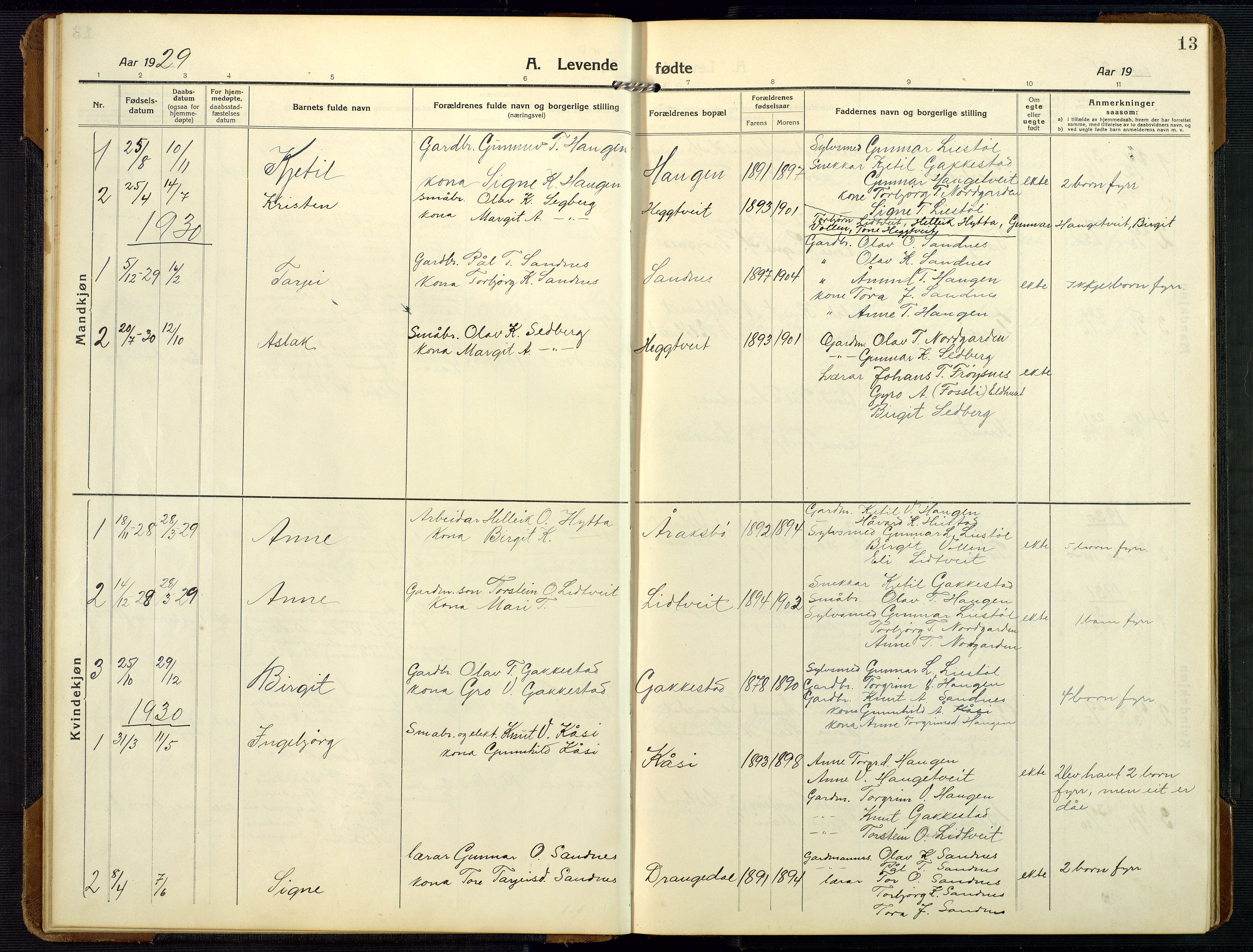 Bygland sokneprestkontor, SAK/1111-0006/F/Fb/Fbc/L0003: Parish register (copy) no. B 3, 1916-1975, p. 13