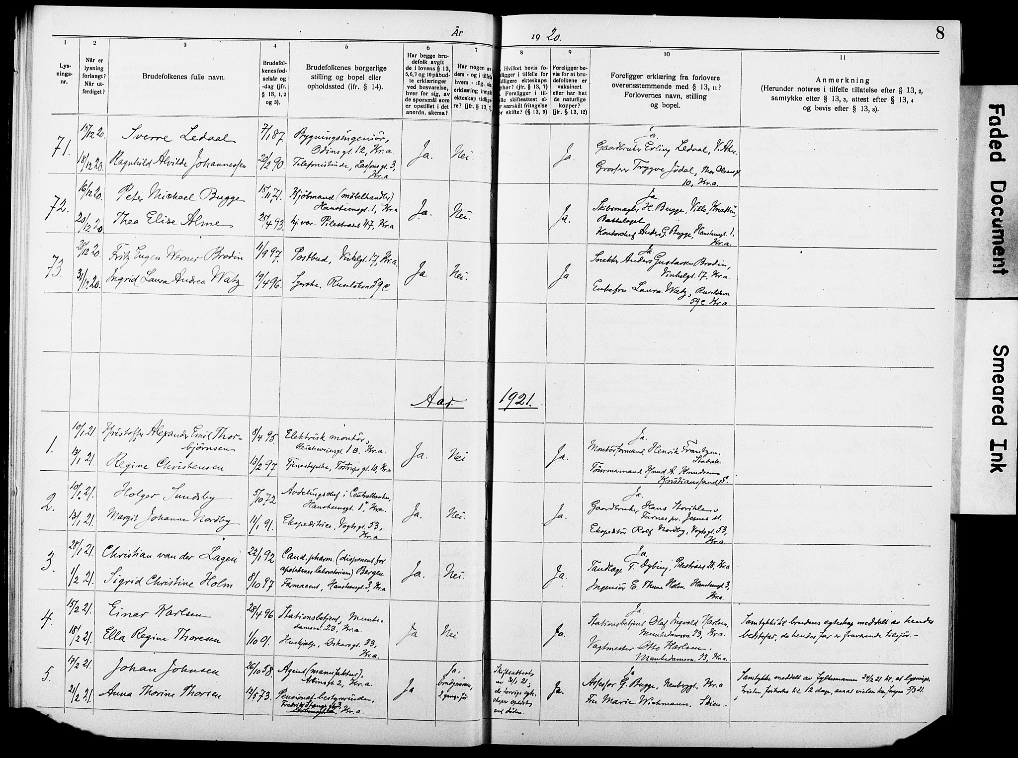 Johannes prestekontor Kirkebøker, SAO/A-10852/H/Ha/L0006: Banns register no. 6, 1920-1930, p. 8