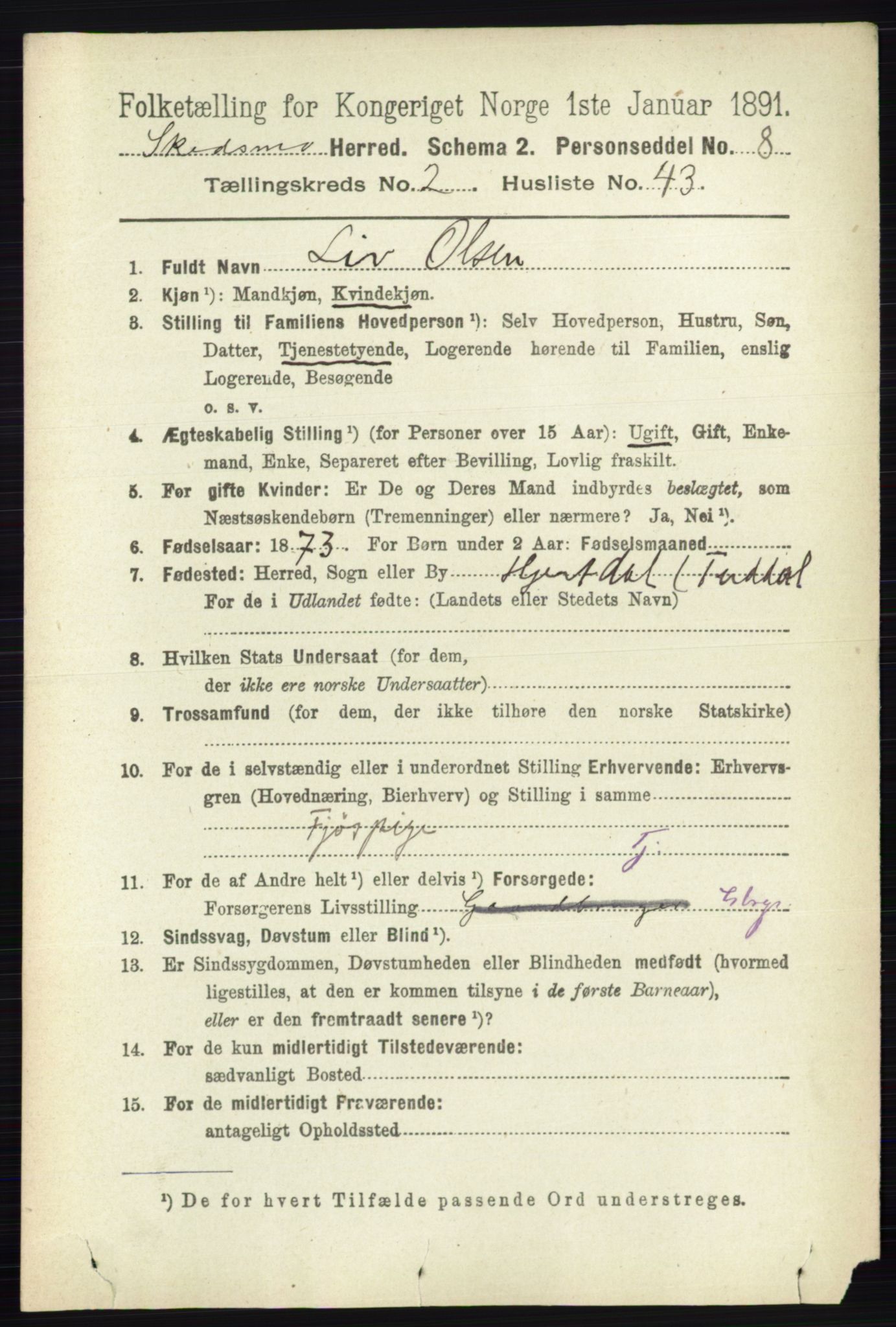 RA, 1891 census for 0231 Skedsmo, 1891, p. 890