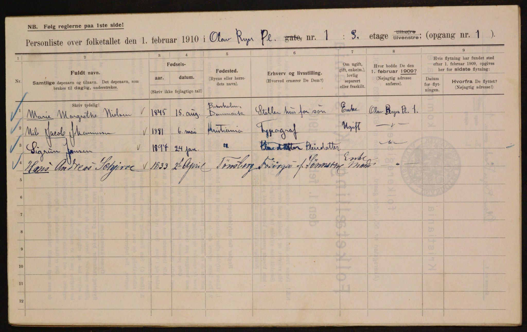 OBA, Municipal Census 1910 for Kristiania, 1910, p. 72299