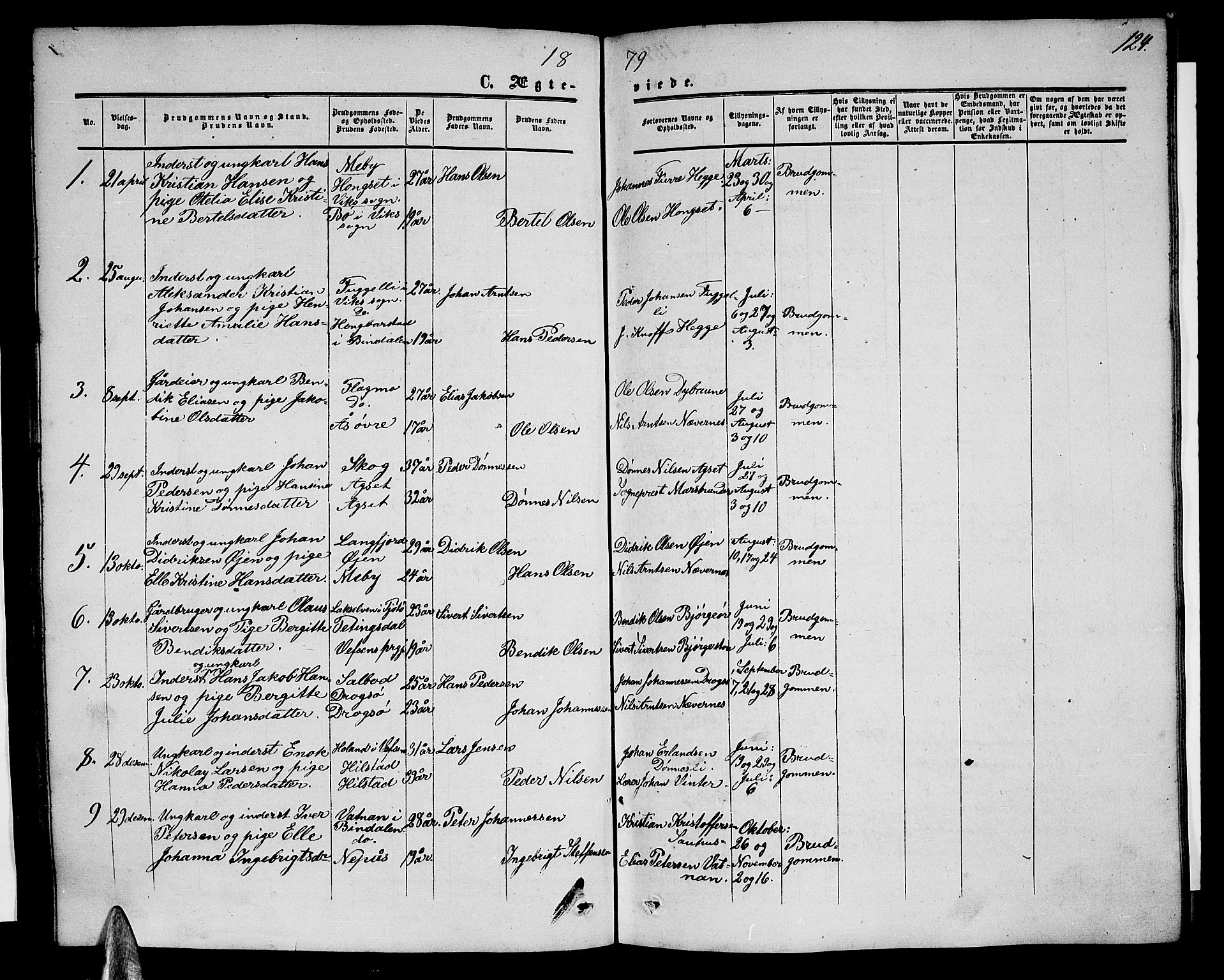 Ministerialprotokoller, klokkerbøker og fødselsregistre - Nordland, SAT/A-1459/814/L0229: Parish register (copy) no. 814C02, 1859-1883, p. 124