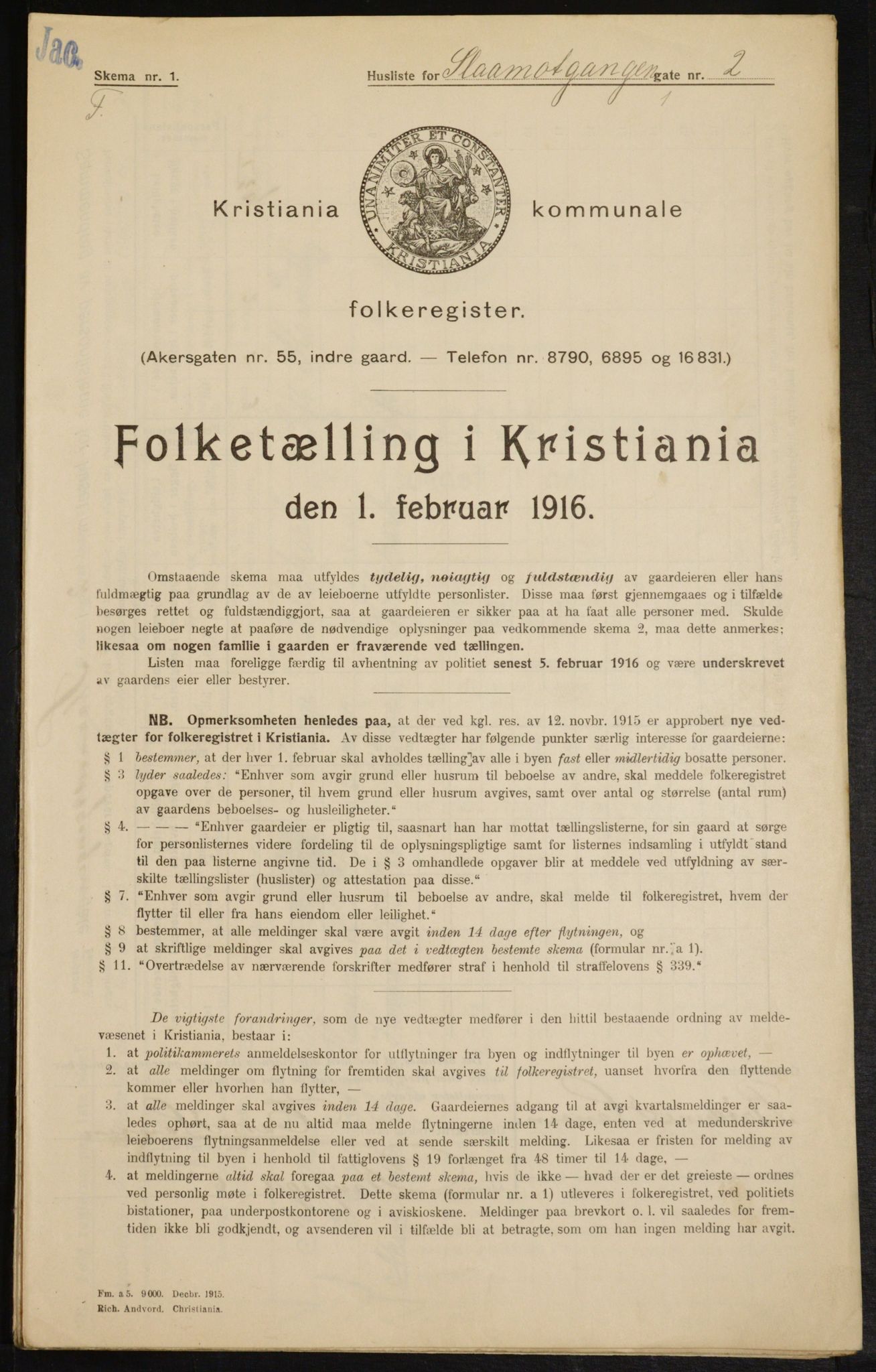 OBA, Municipal Census 1916 for Kristiania, 1916, p. 99377