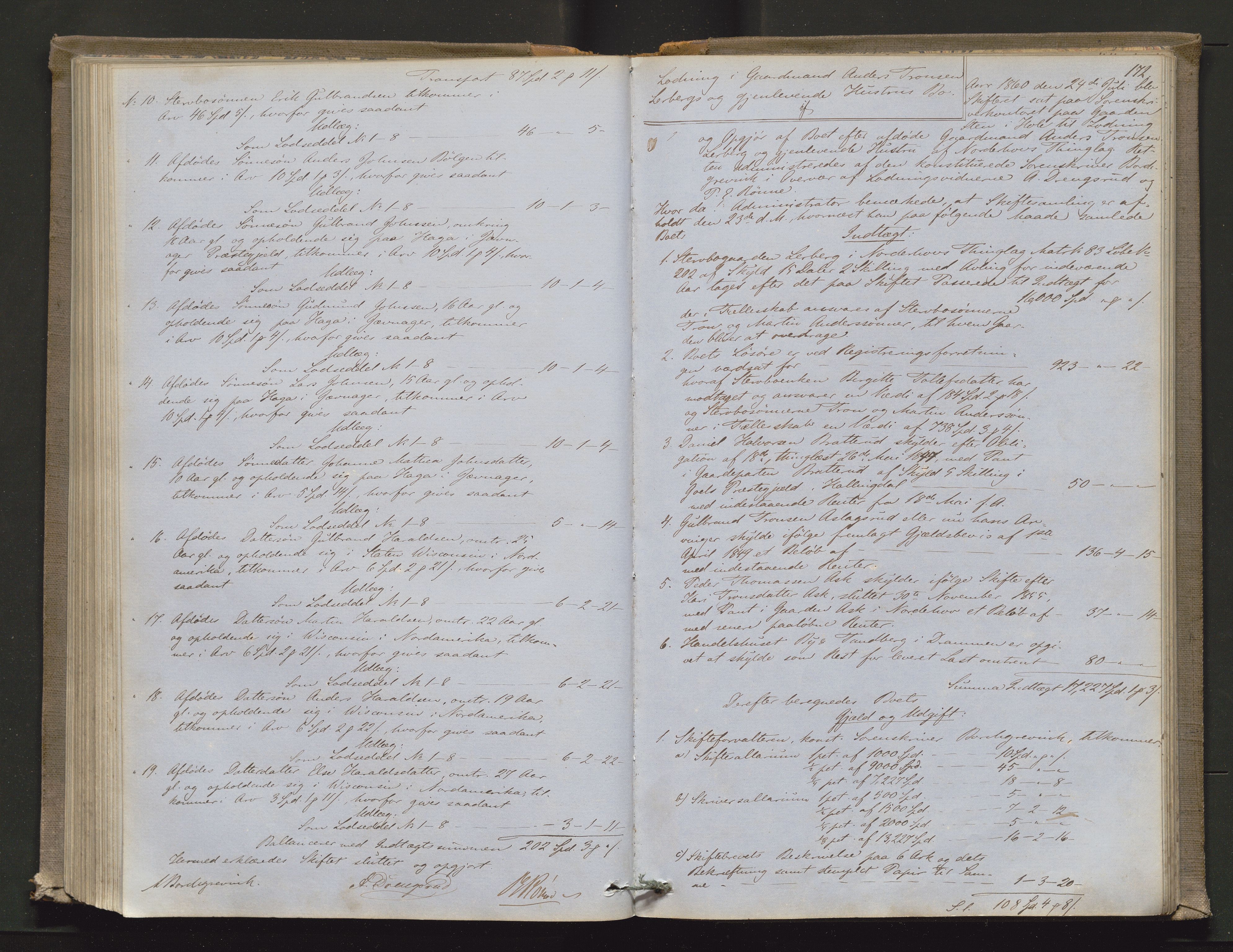 Ringerike sorenskriveri, AV/SAKO-A-105/H/Hb/Hbd/Hbda/L0004: Skifteutlodningsprotokoll, 1857-1862, p. 171b-172a