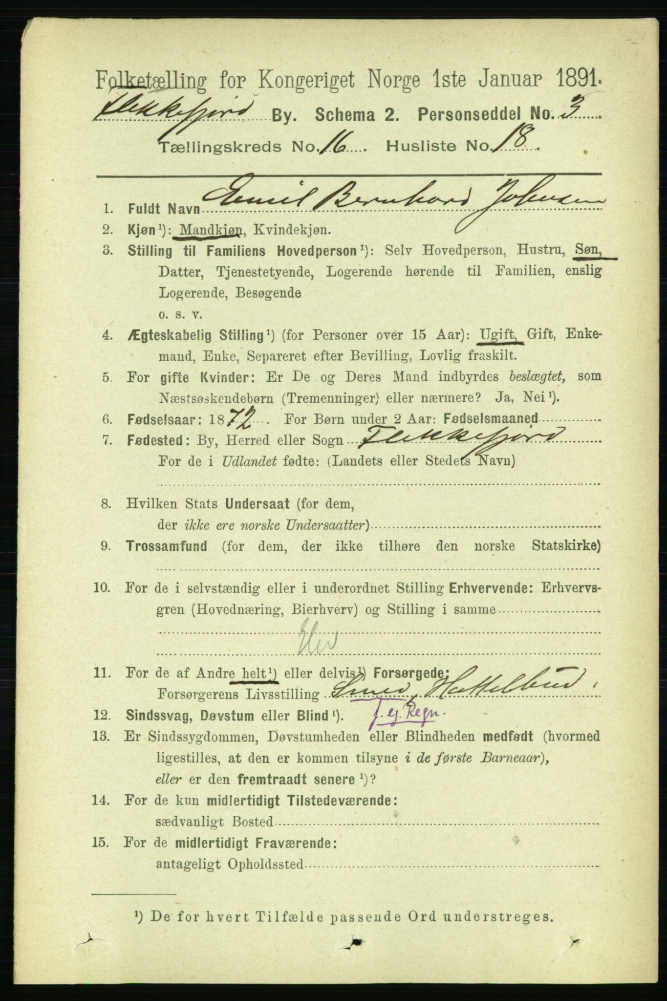 RA, 1891 census for 1004 Flekkefjord, 1891, p. 2078