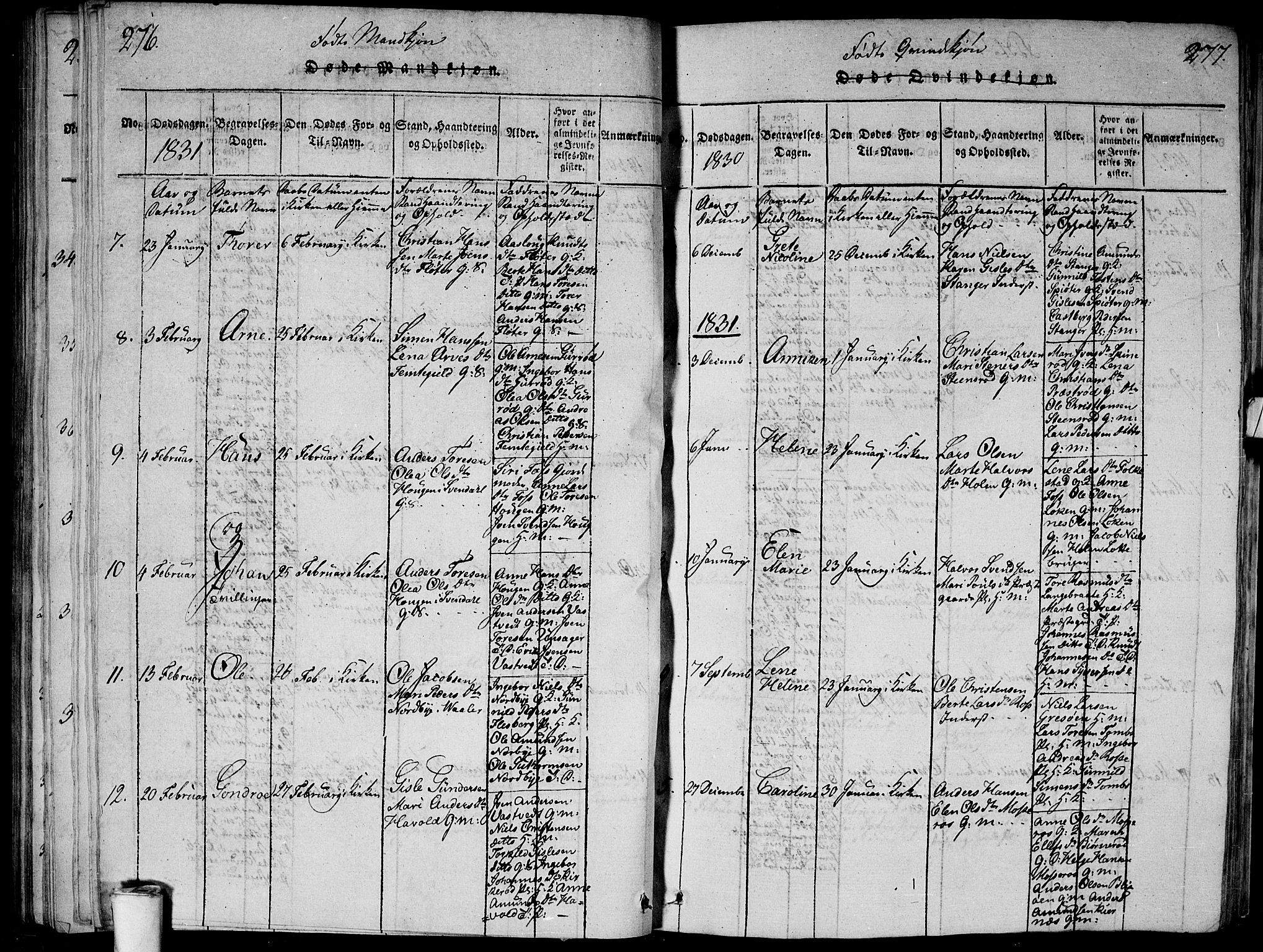 Våler prestekontor Kirkebøker, AV/SAO-A-11083/G/Ga/L0001: Parish register (copy) no. I 1, 1815-1839, p. 276-277