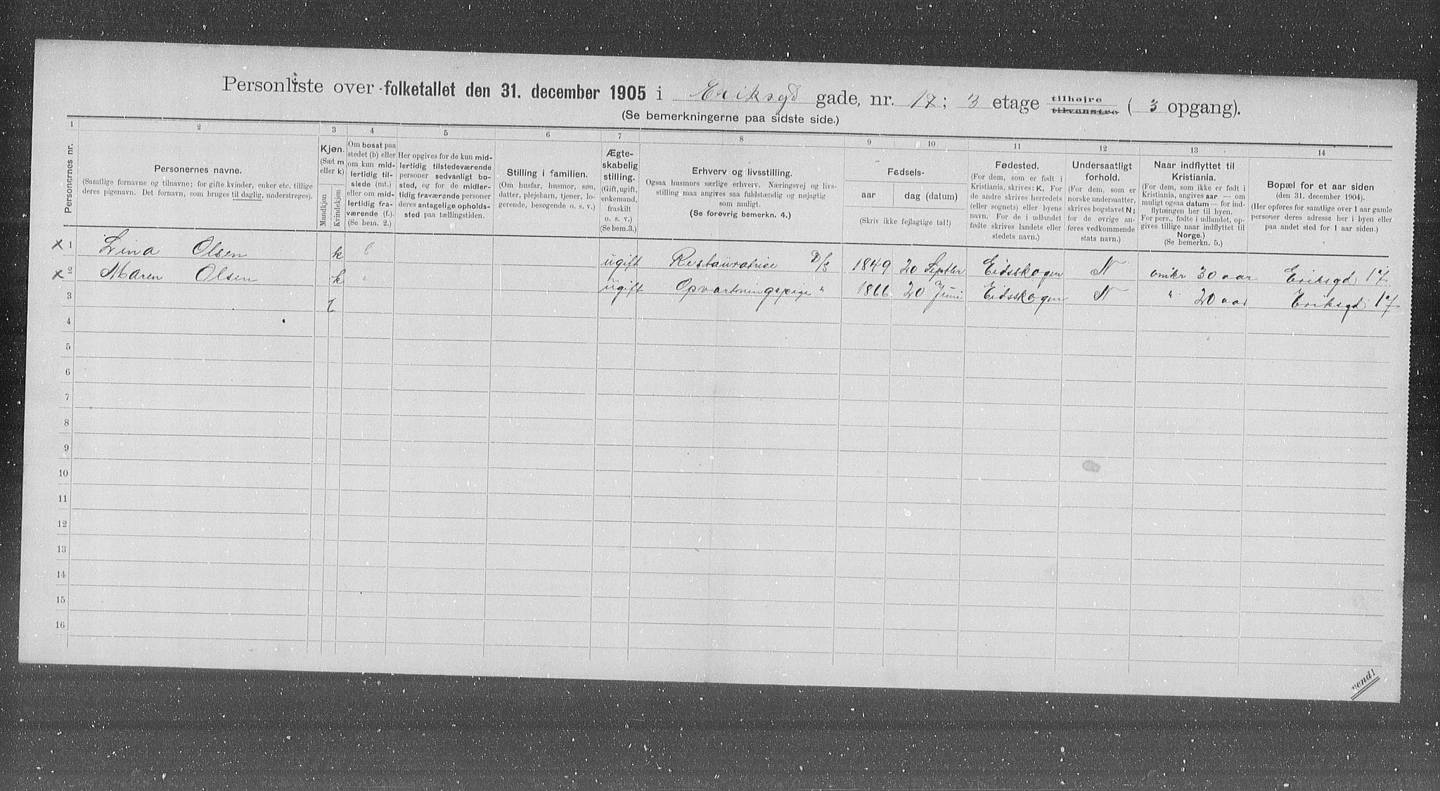 OBA, Municipal Census 1905 for Kristiania, 1905, p. 11379