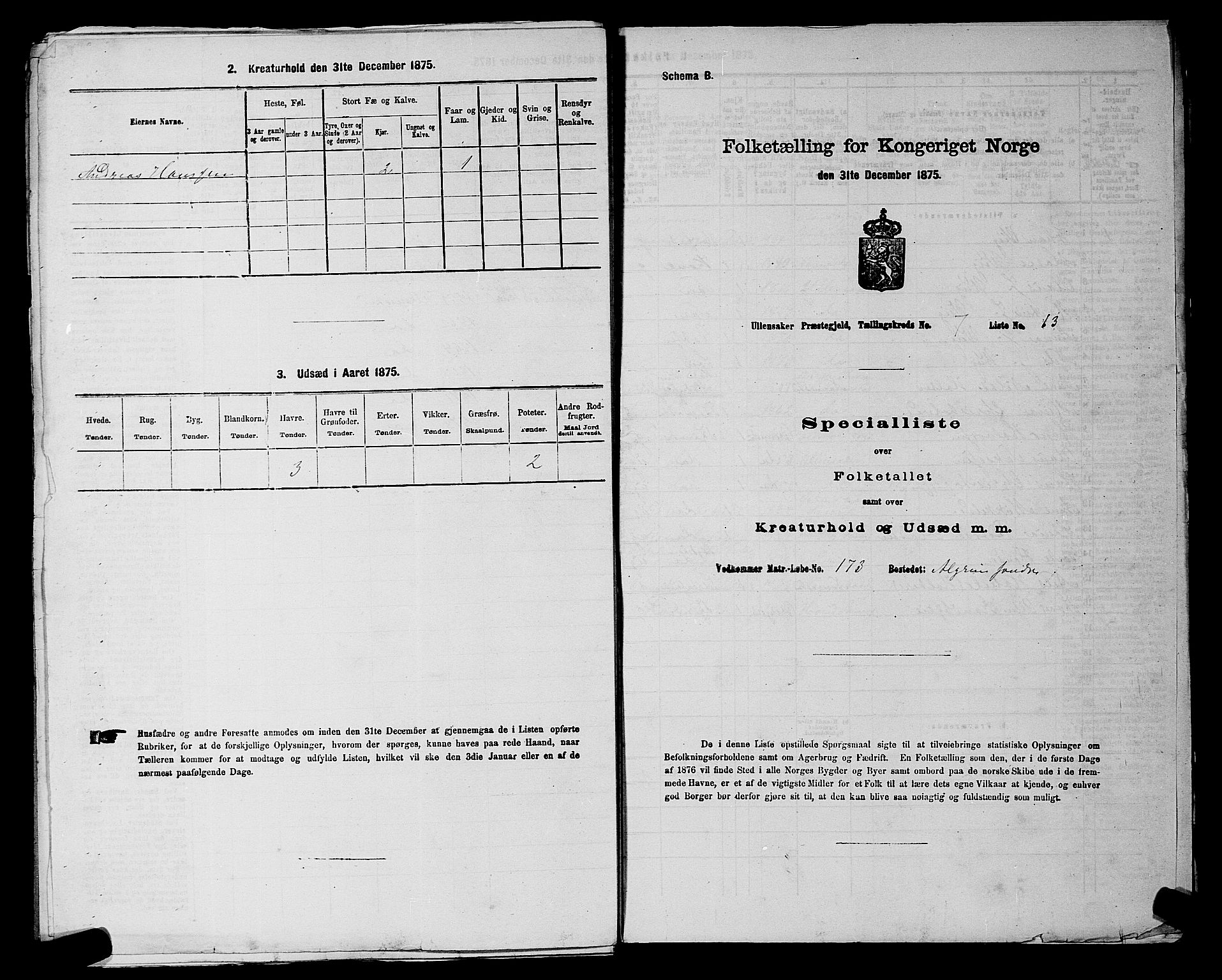 RA, 1875 census for 0235P Ullensaker, 1875, p. 1052