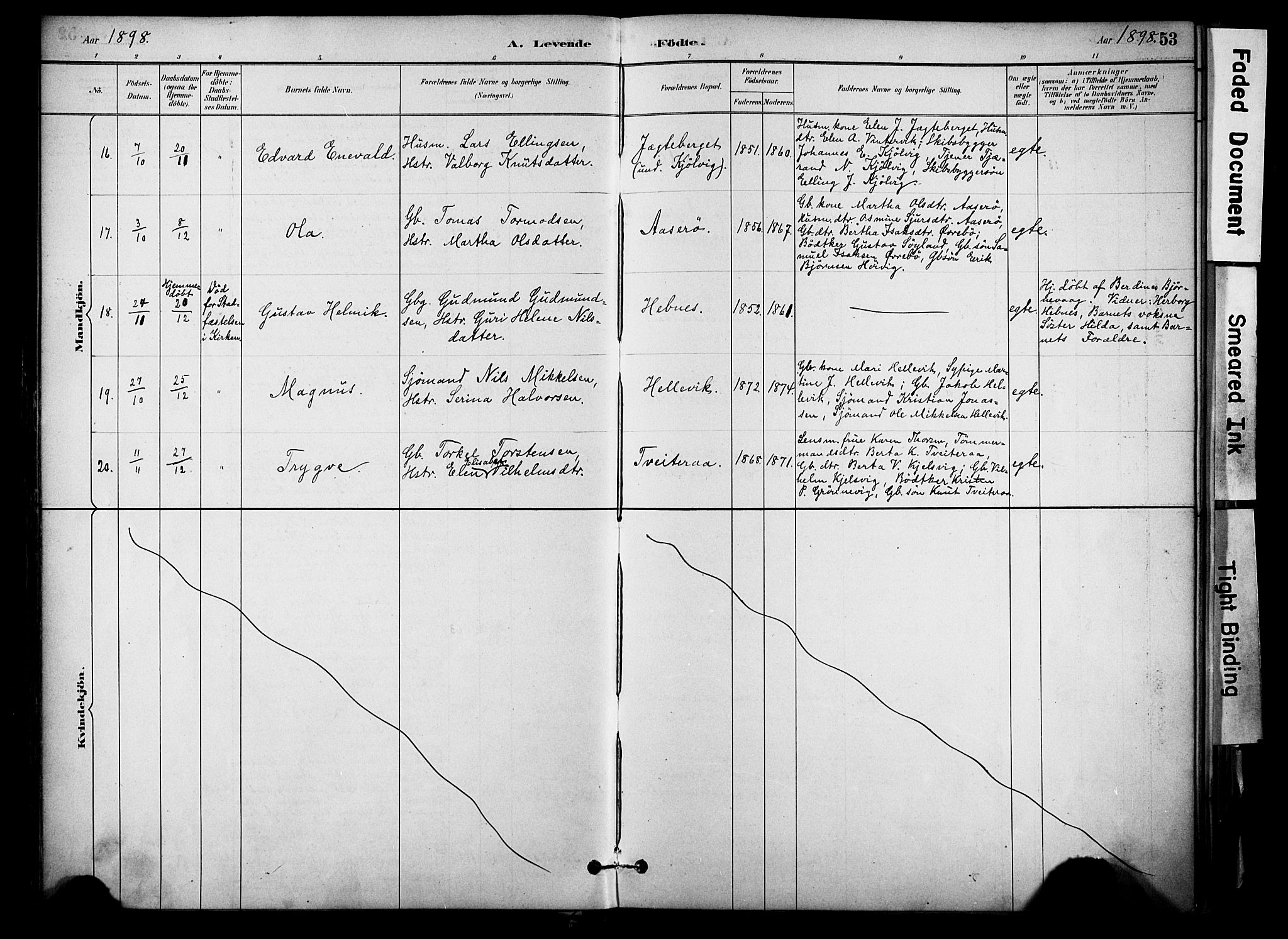 Jelsa sokneprestkontor, AV/SAST-A-101842/01/IV: Parish register (official) no. A 10, 1884-1906, p. 53