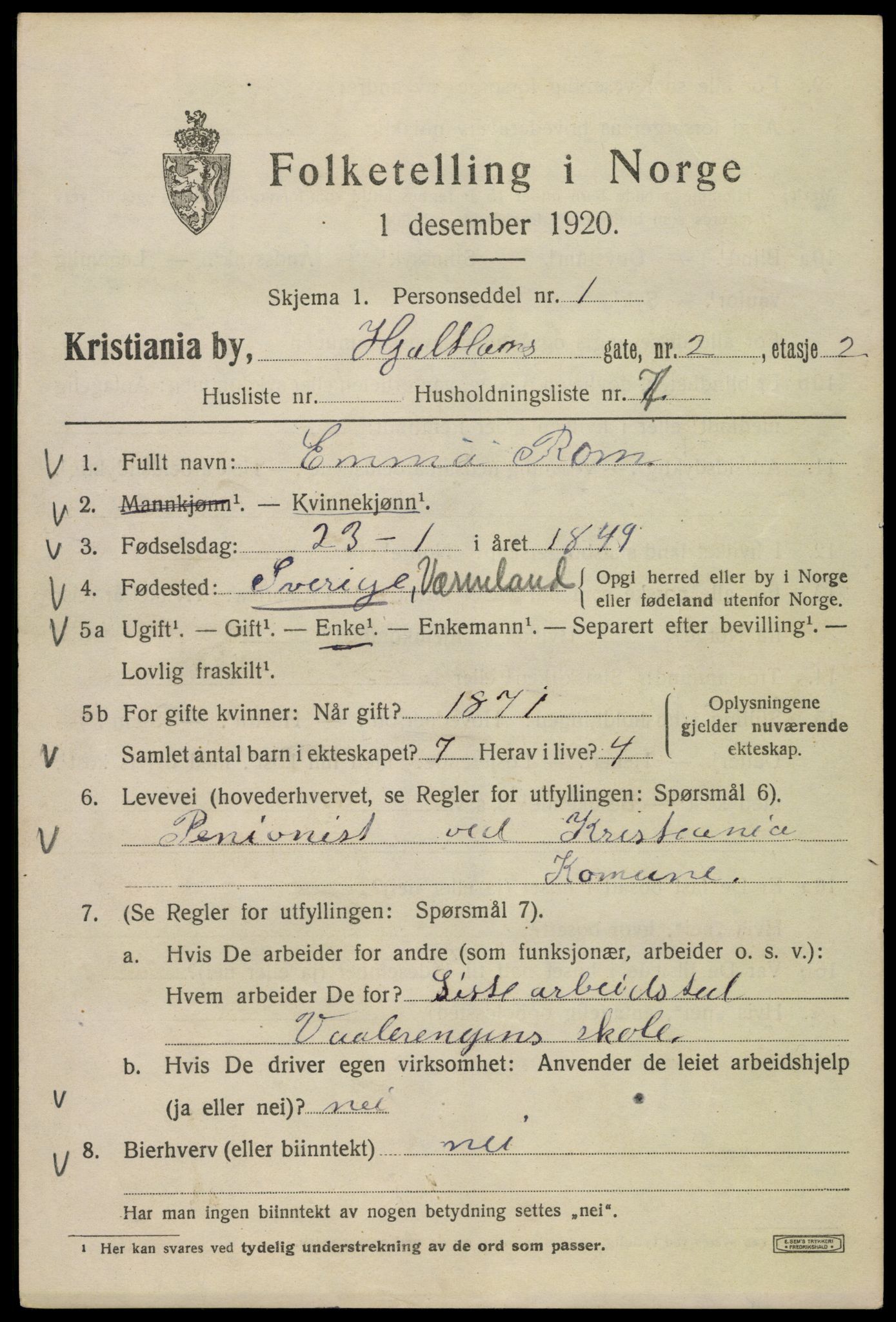 SAO, 1920 census for Kristiania, 1920, p. 294023